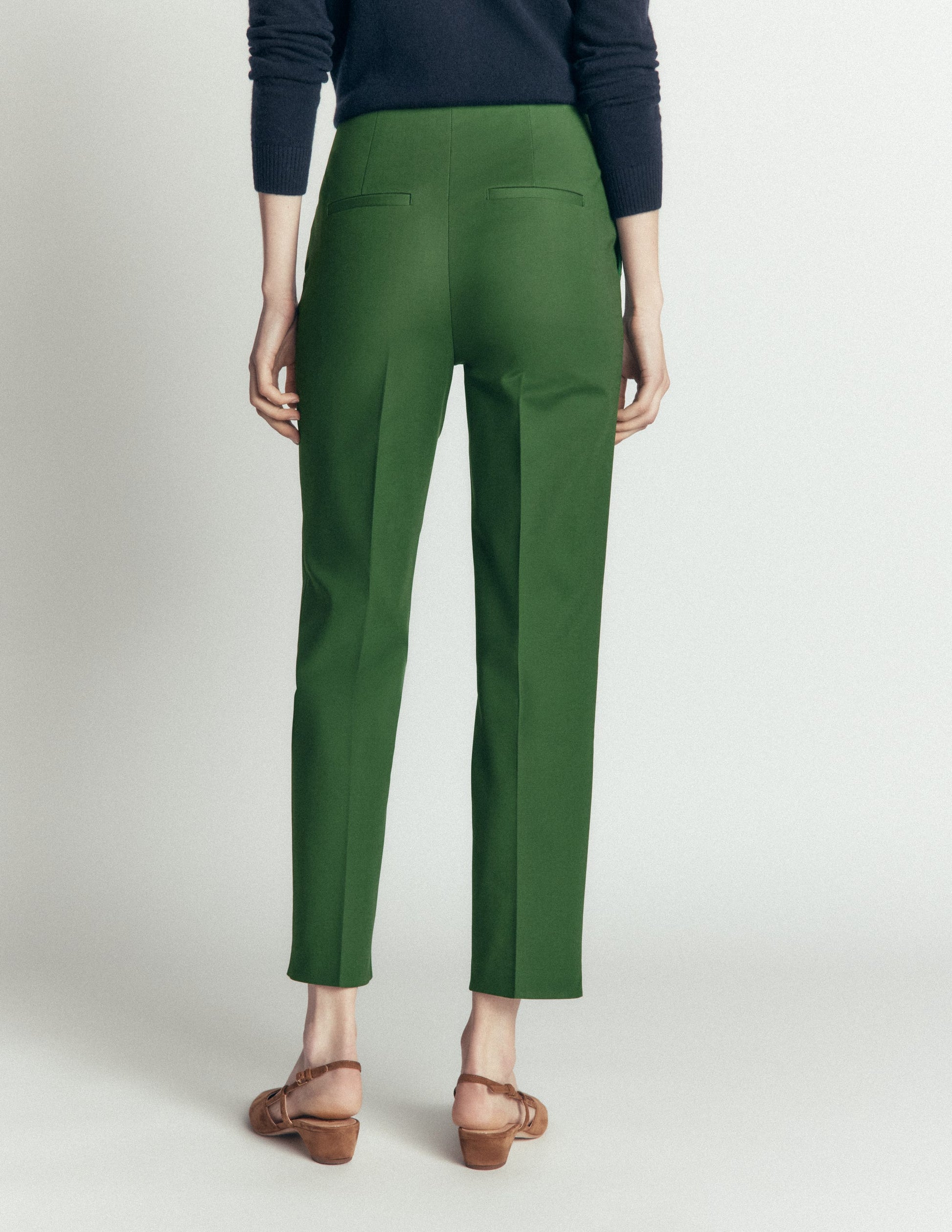 Slim Leg Cotton Pants-Dark Green-3