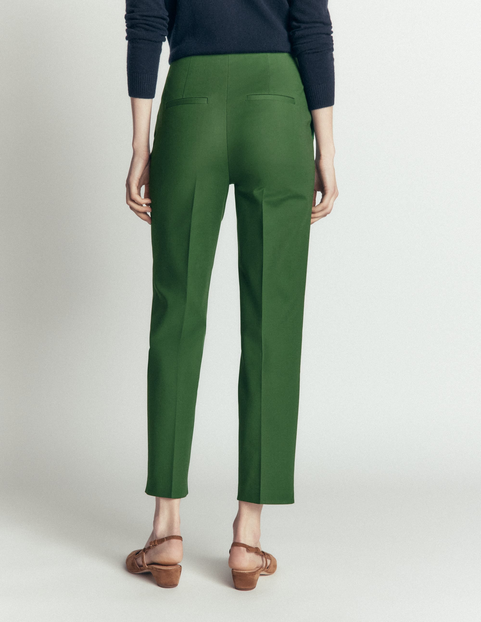 Slim Leg Cotton Pants-Dark Green - Image 3