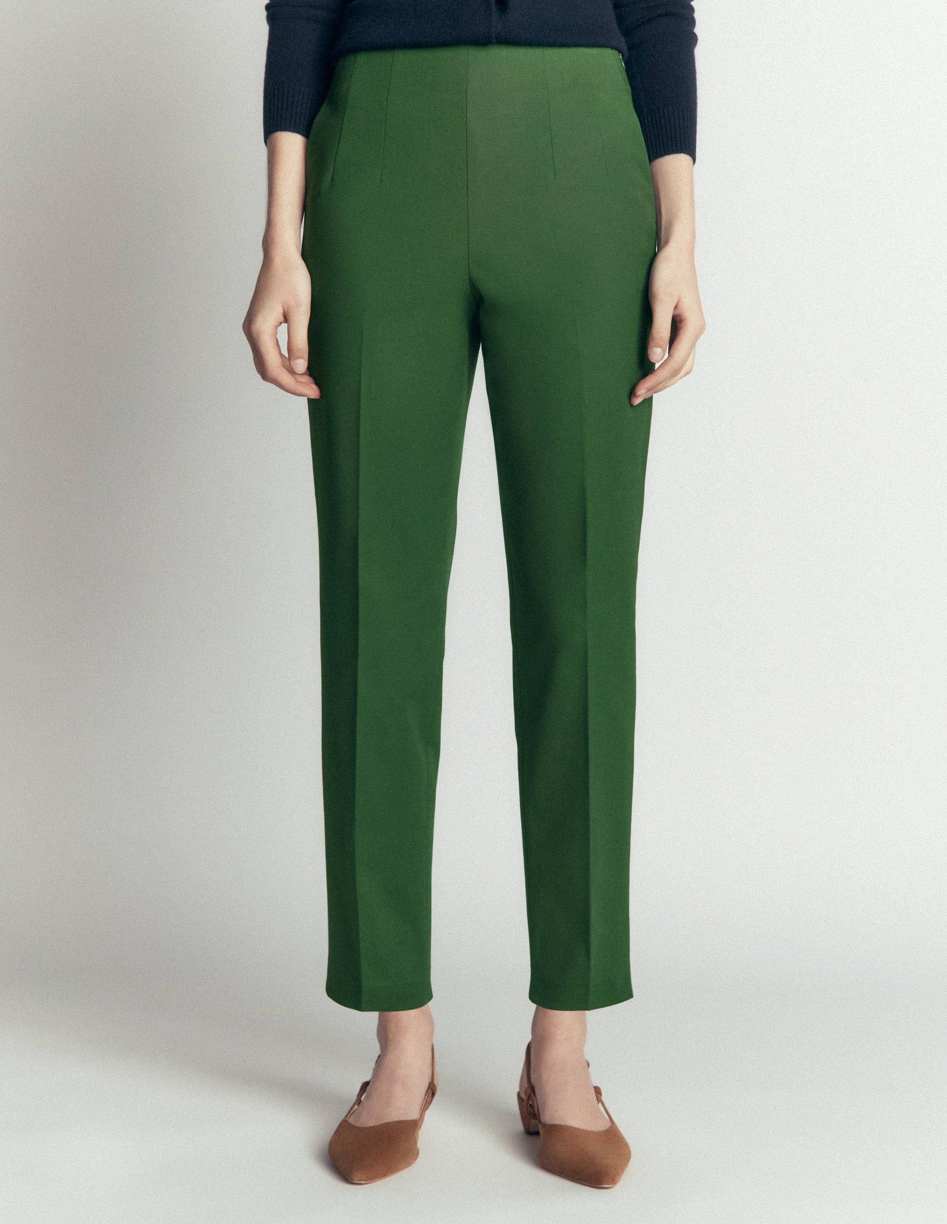 Slim Leg Cotton Pants-Dark Green-4