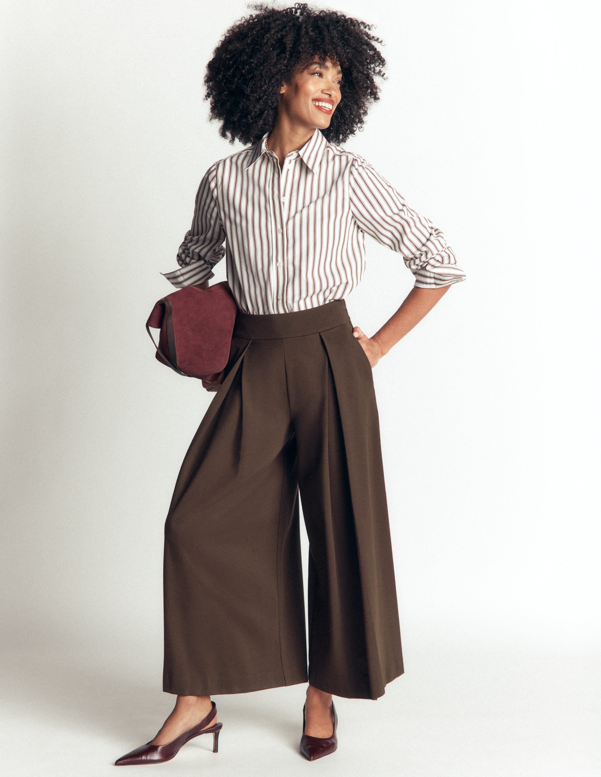 Single Pleat Ponte Culottes - Bitter Chocolate | Boden USA