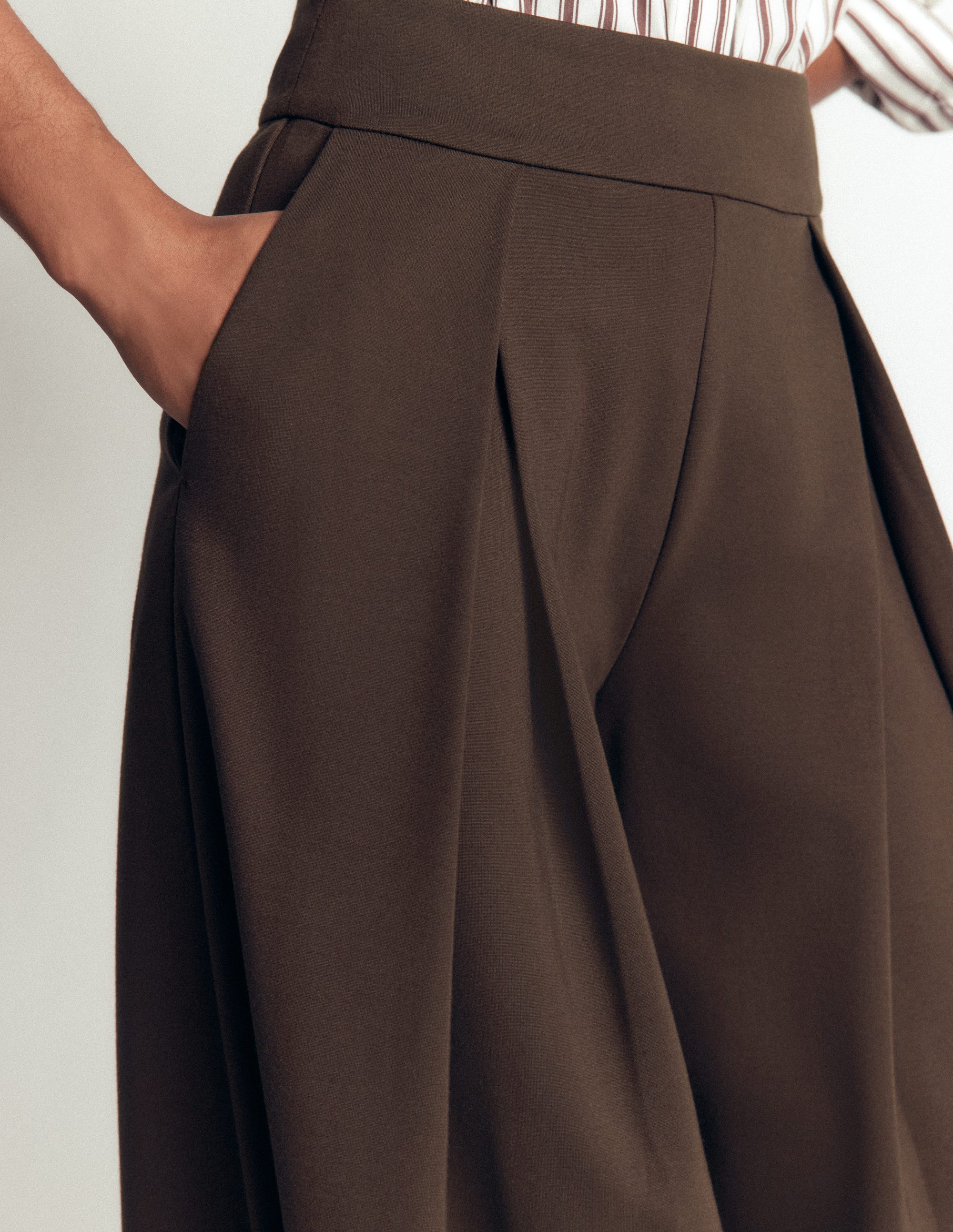 Single Pleat Ponte Culottes-Bitter Chocolate - Image 2
