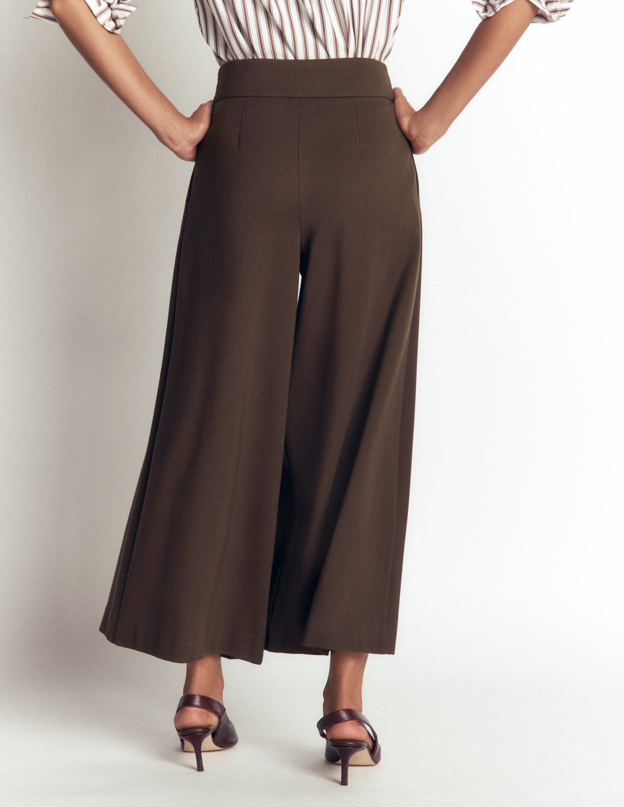 Single Pleat Ponte Culottes-Bitter Chocolate - Image 3