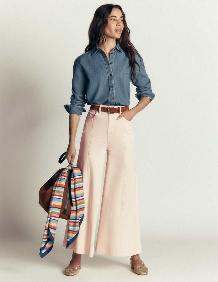Wide Leg Culotte Jeans-Ecru