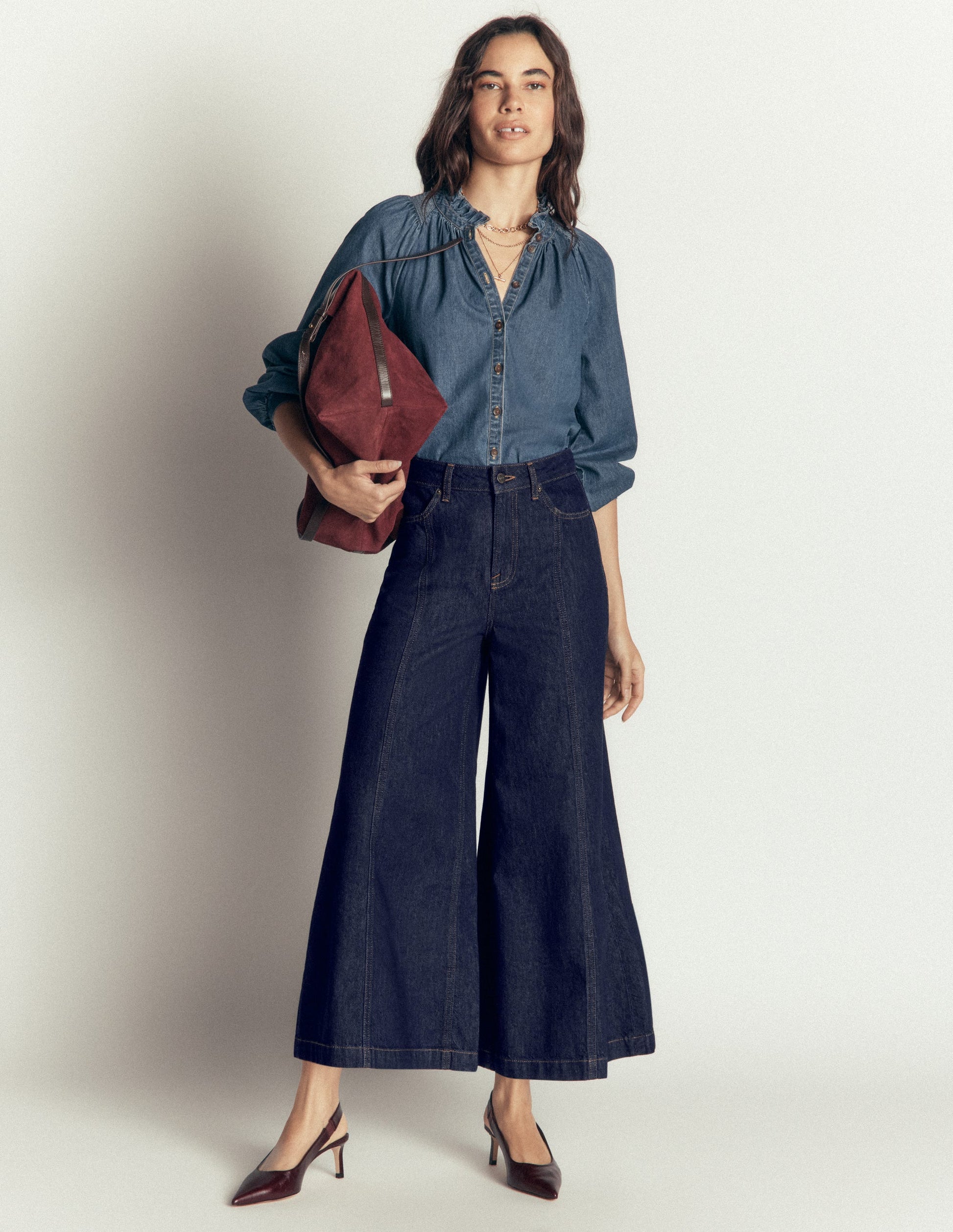 Wide Leg Culotte Jeans-Indigo-1