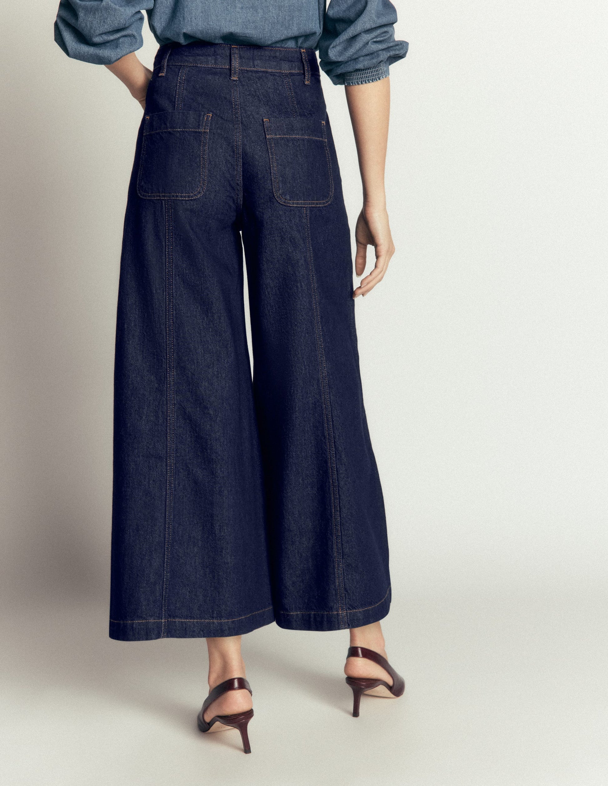 Wide Leg Culotte Jeans-Indigo-3