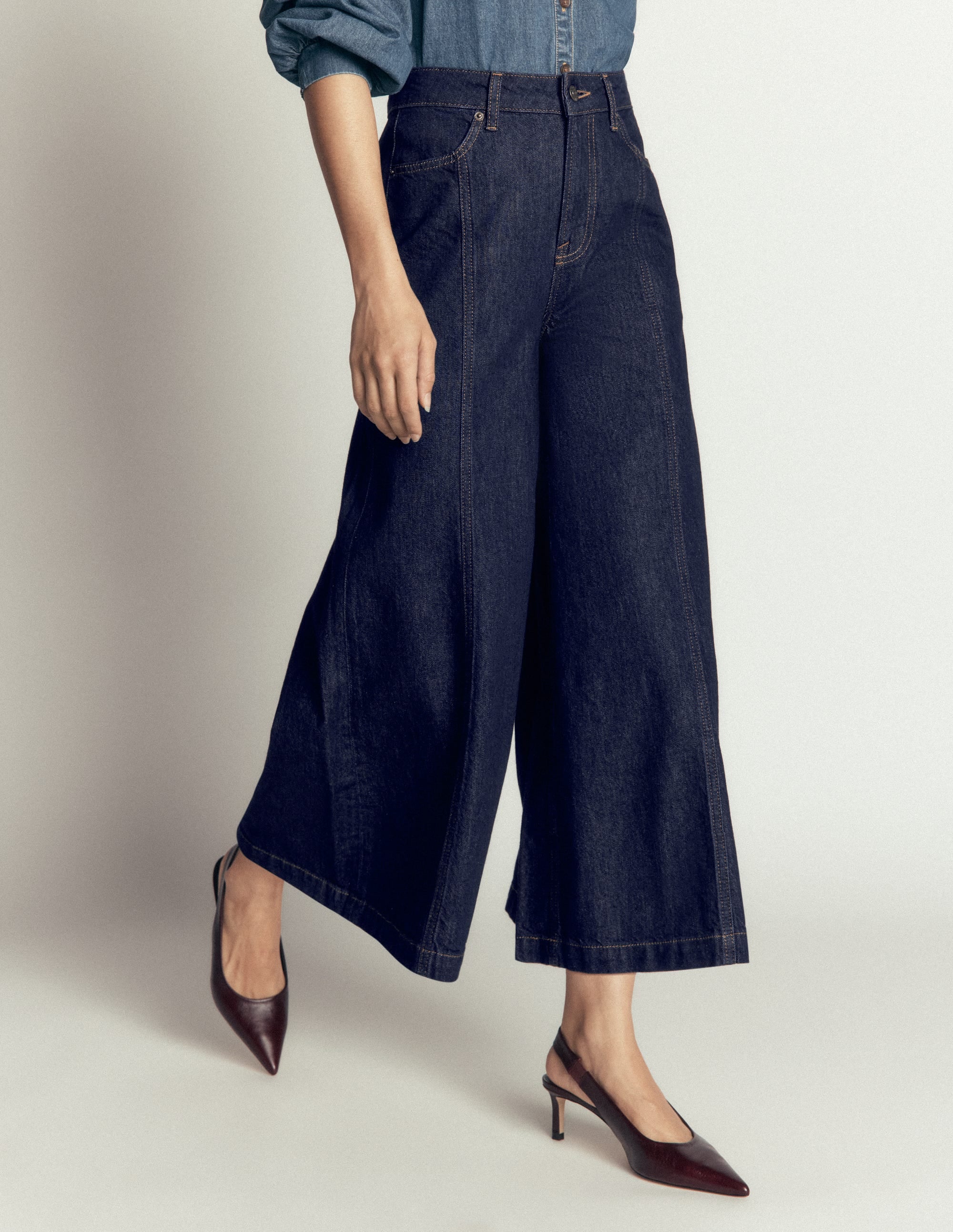 Wide Leg Culotte Jeans-Indigo - Image 4