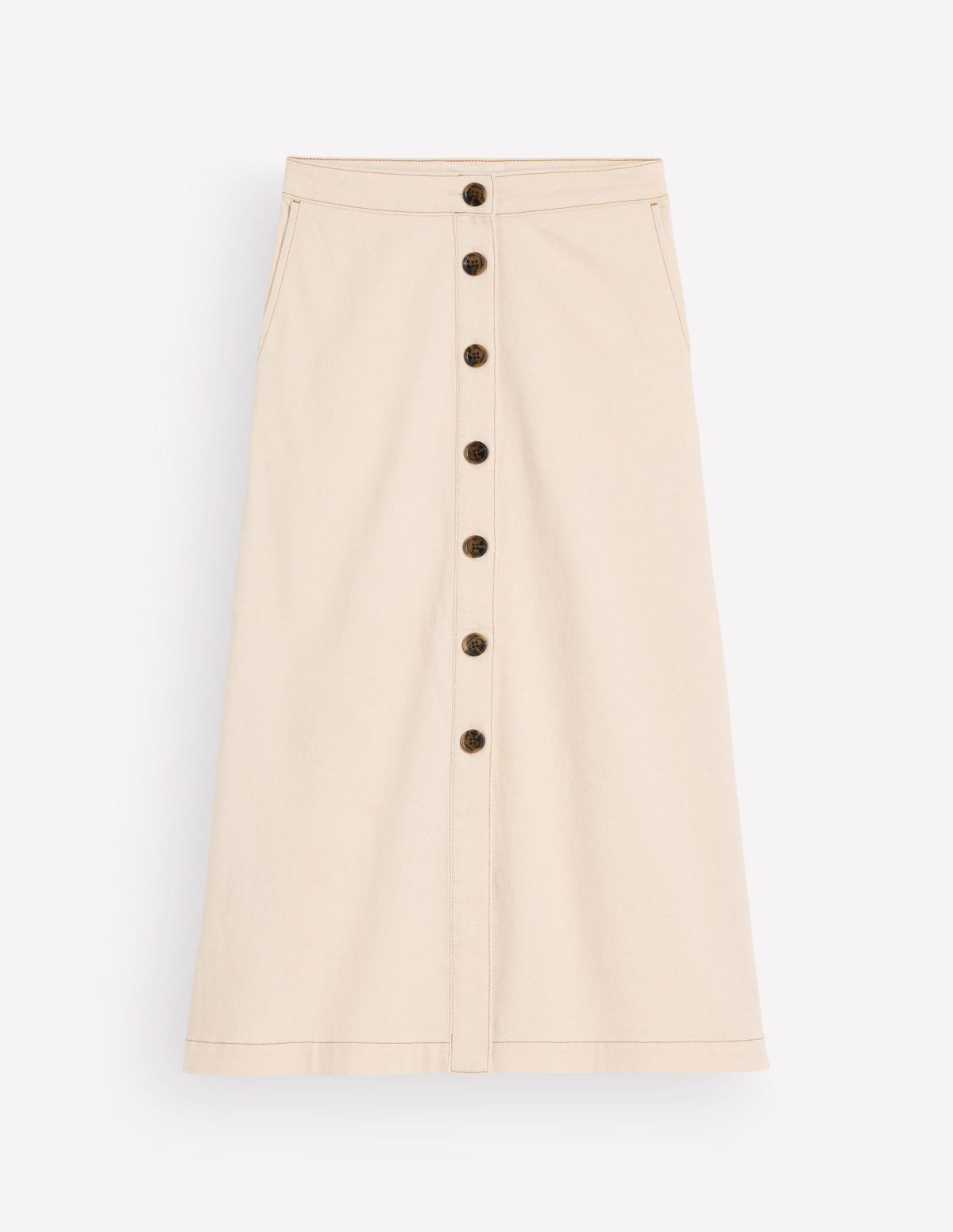 Val Button Denim Midi Skirt-Ecru-5