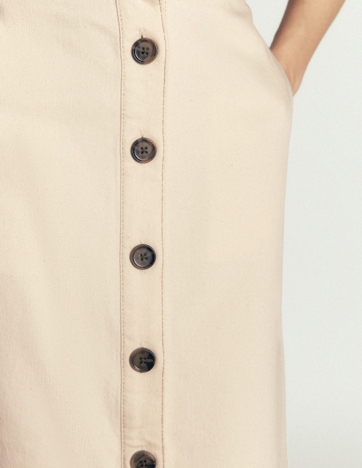 Val Button Denim Midi Skirt-Ecru - Image 2