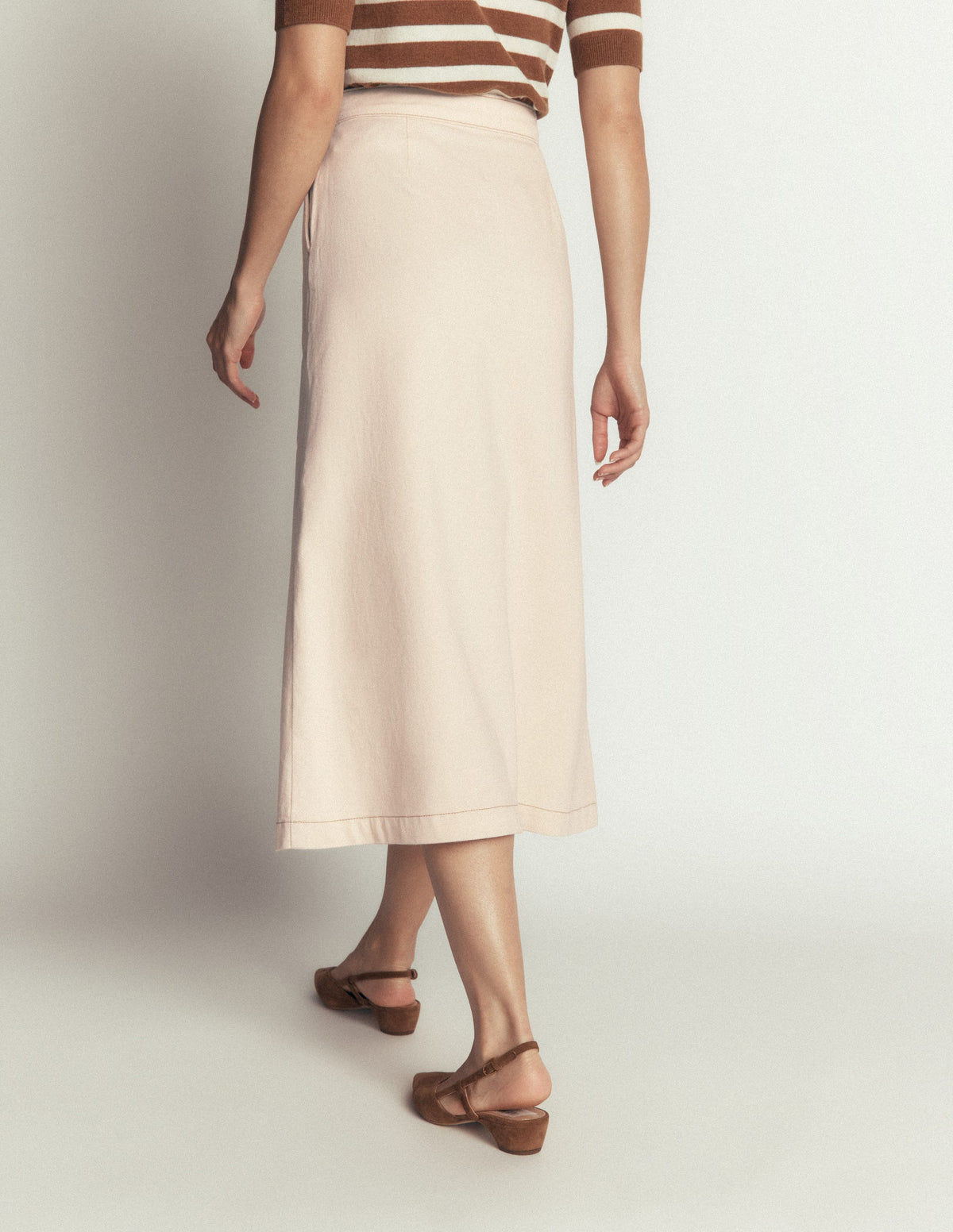 Val Button Denim Midi Skirt-Ecru-3