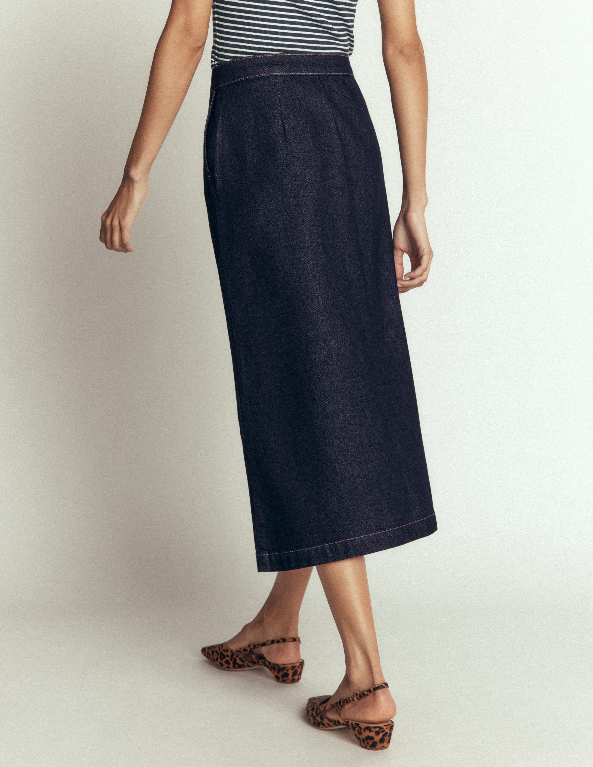 Val Button Denim Midi Skirt-Indigo - Image 3