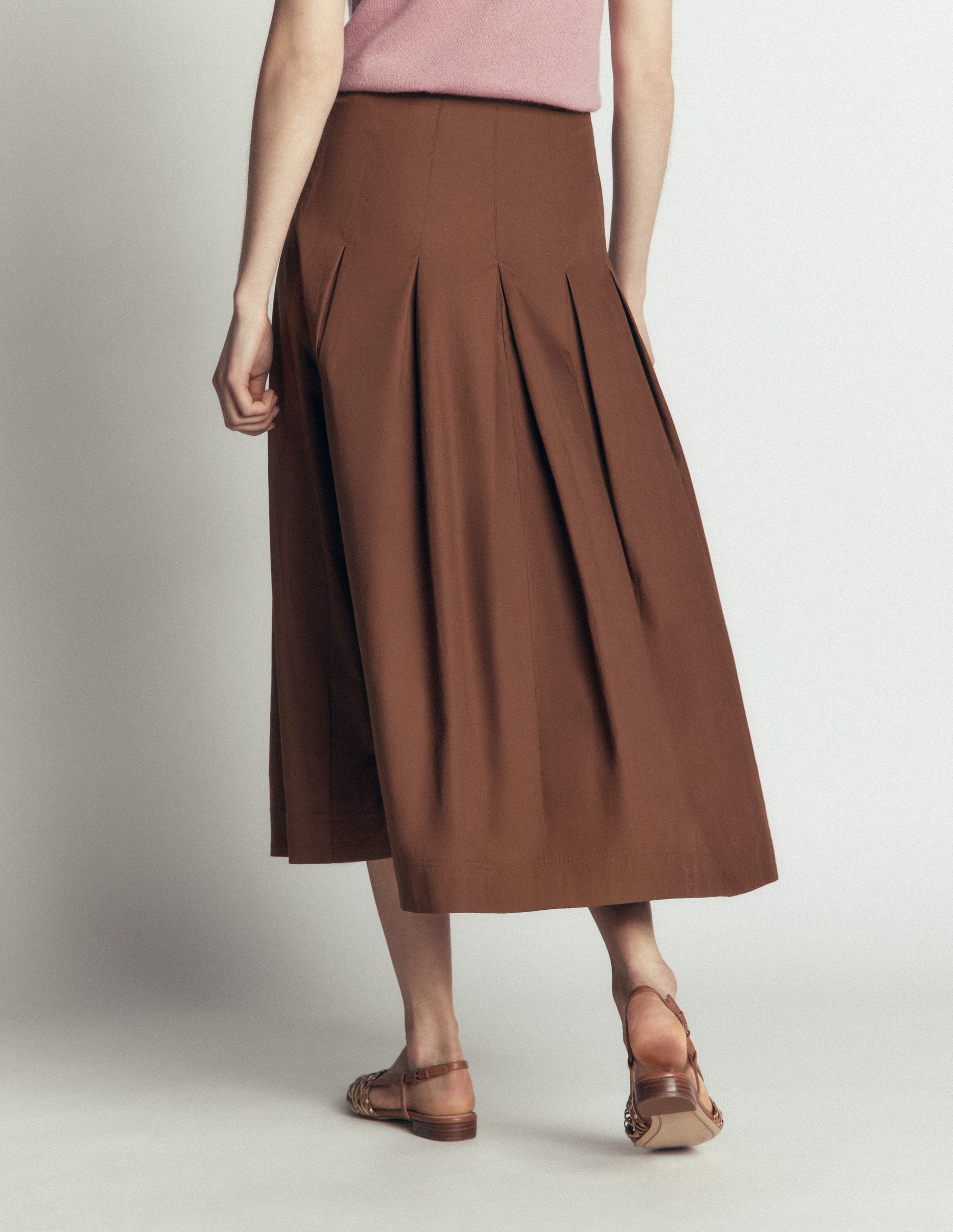 Button Front Pleated Skirt-Raw Umber-5