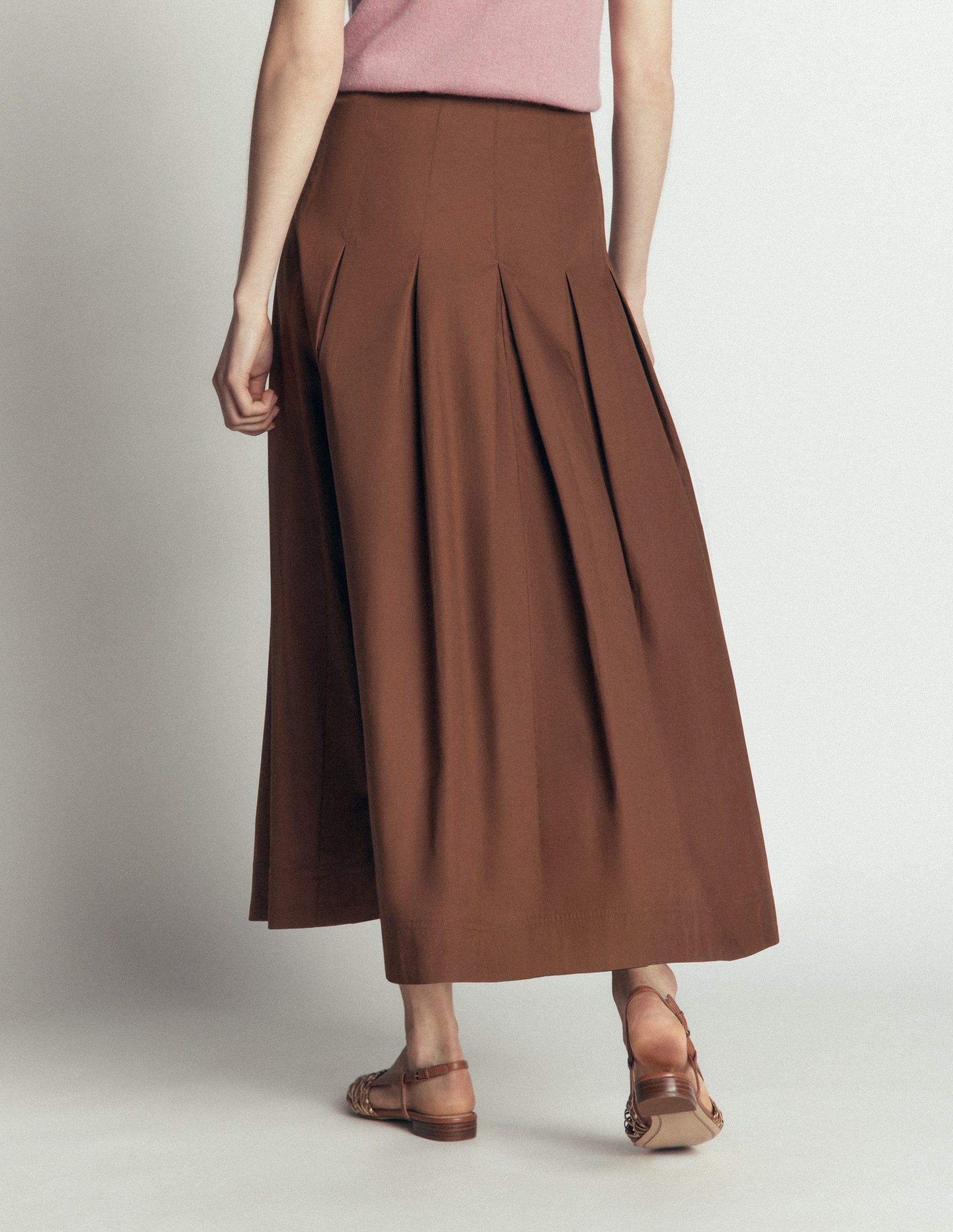 Button Front Pleated Skirt-Raw Umber-4