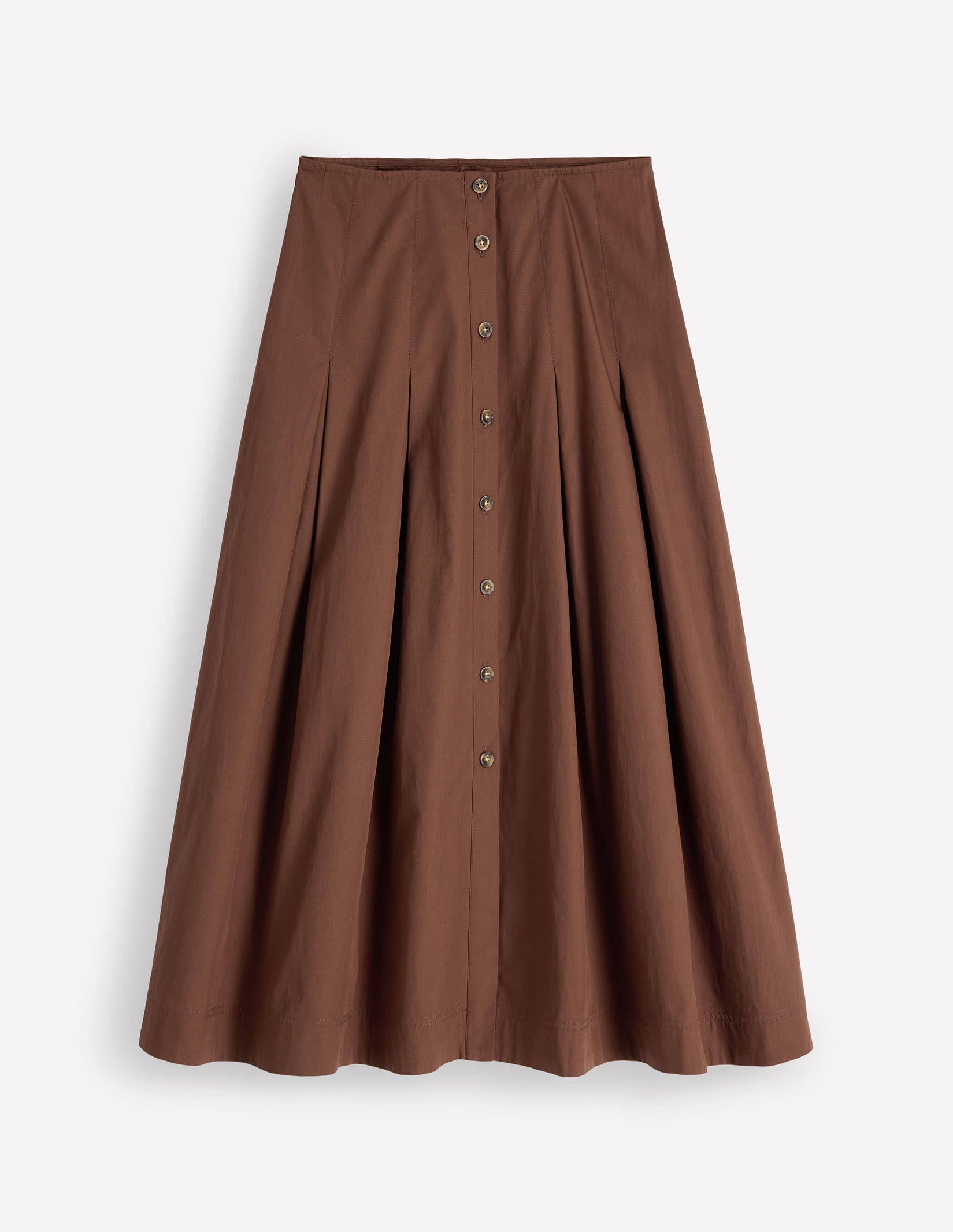Button Front Pleated Skirt-Raw Umber-7