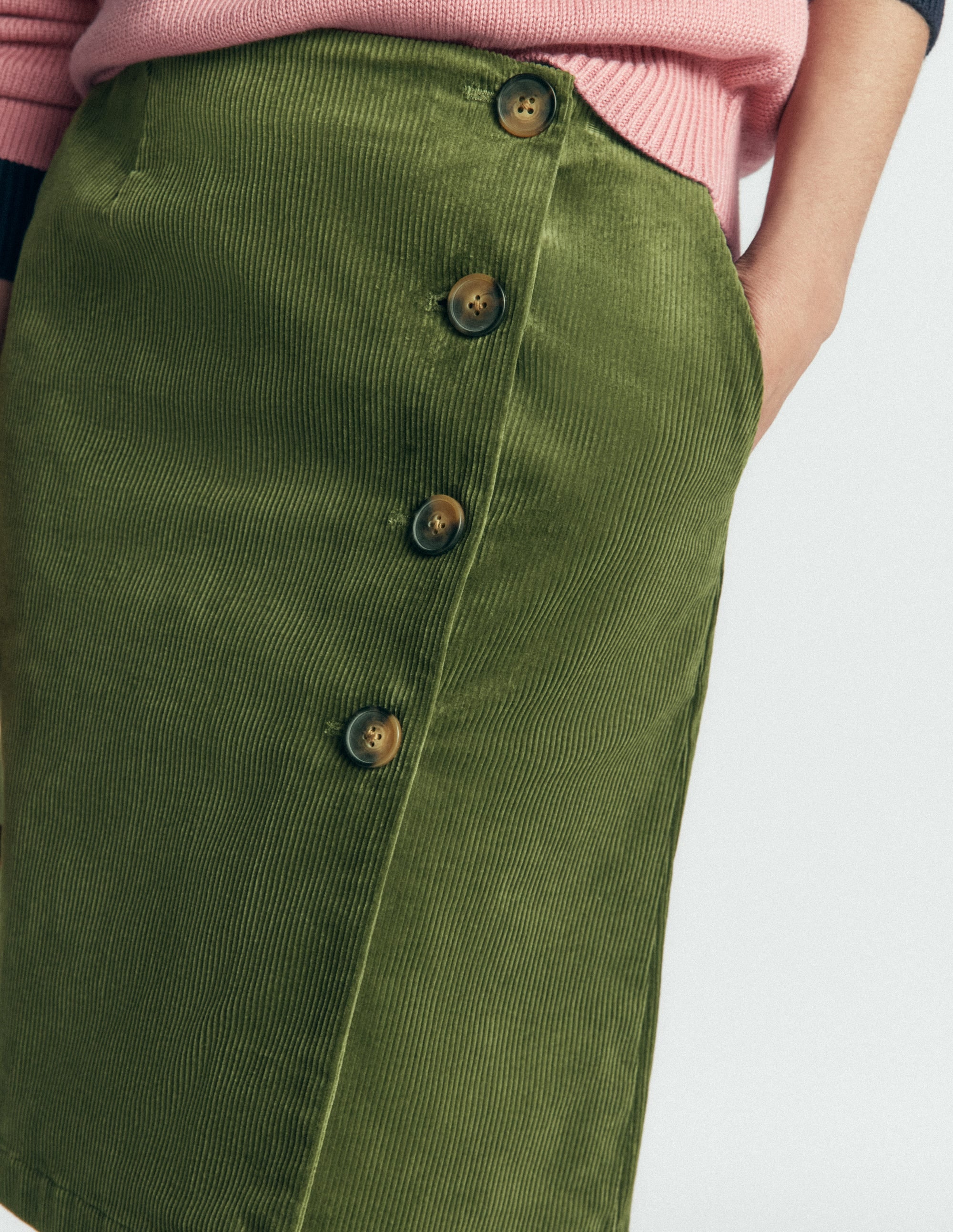 Evelyn Button Cord Wrap Skirt-Forest Green - Image 2