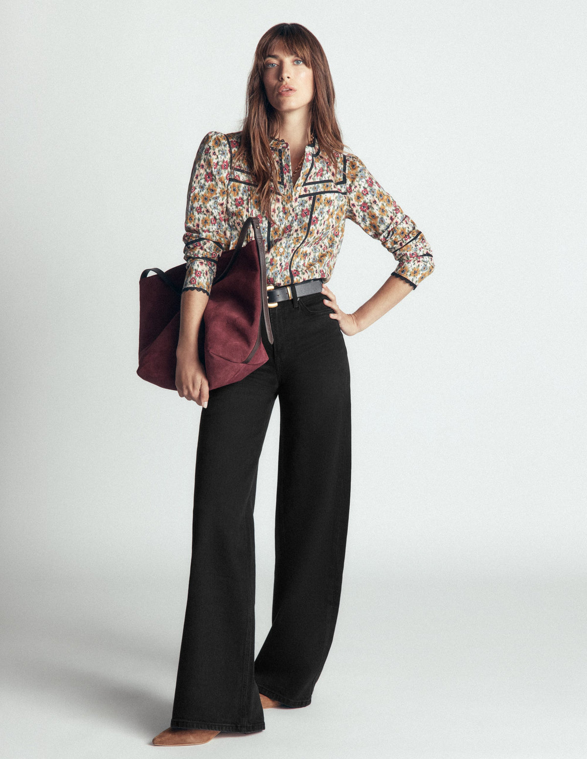 High Rise Wide Leg Jeans-Washed Black - Image 1