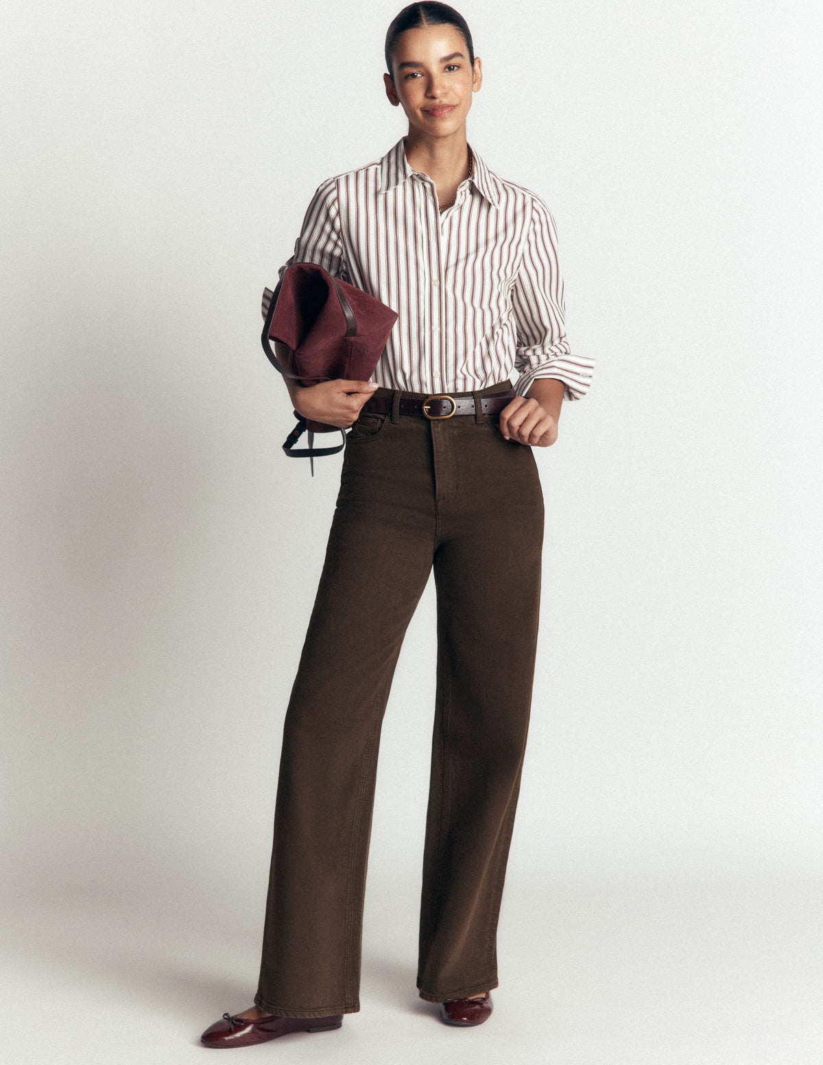 High Rise Wide Leg Jeans-Dark Chocolate - Image 1