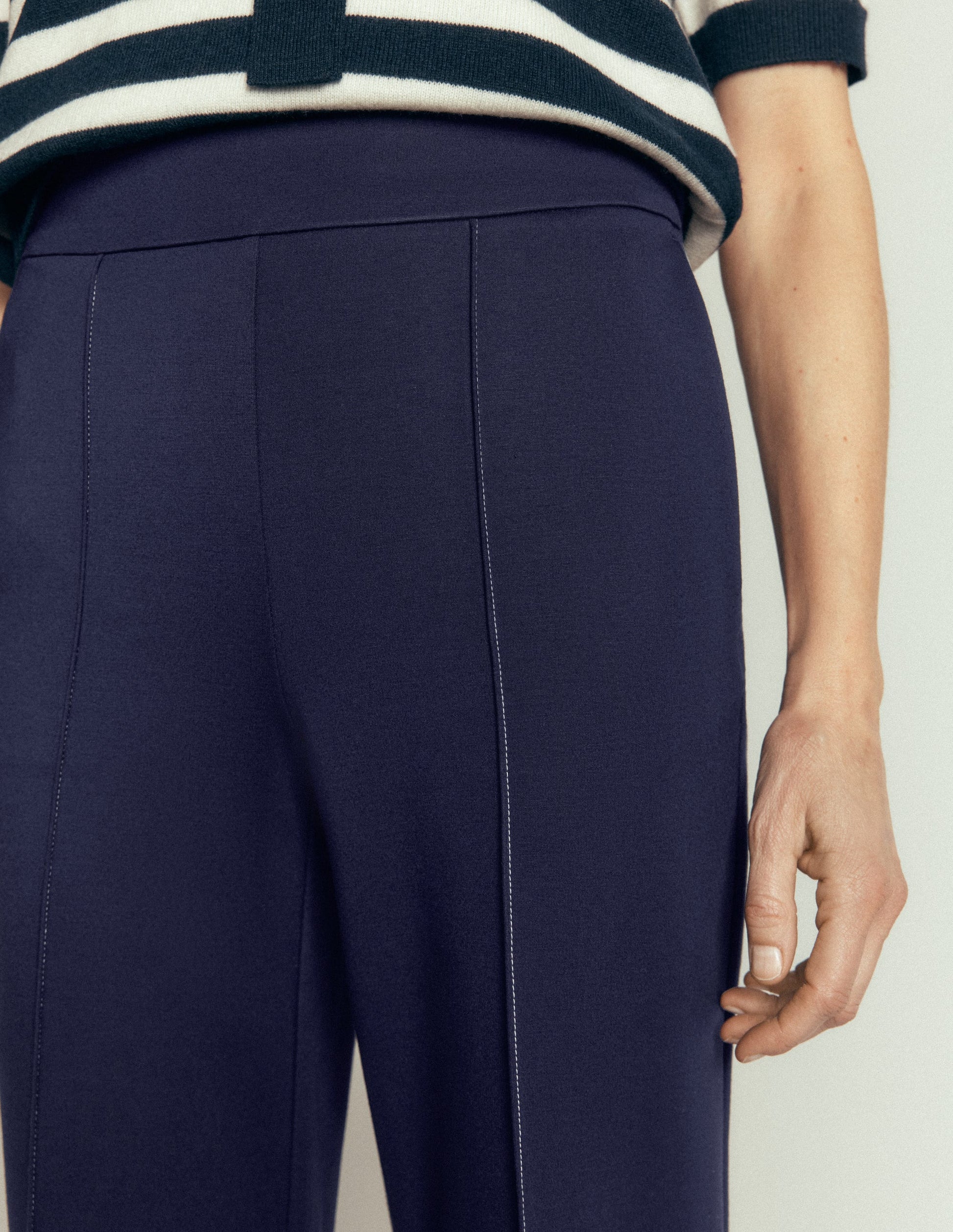 Straight Leg Ponte Pants-Navy Contrast Stitch-2