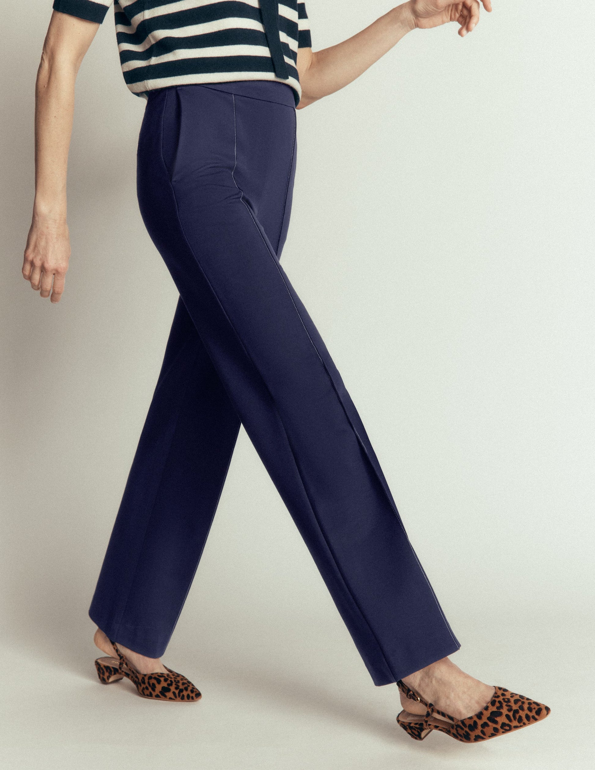 Straight Leg Ponte Pants-Navy Contrast Stitch-5