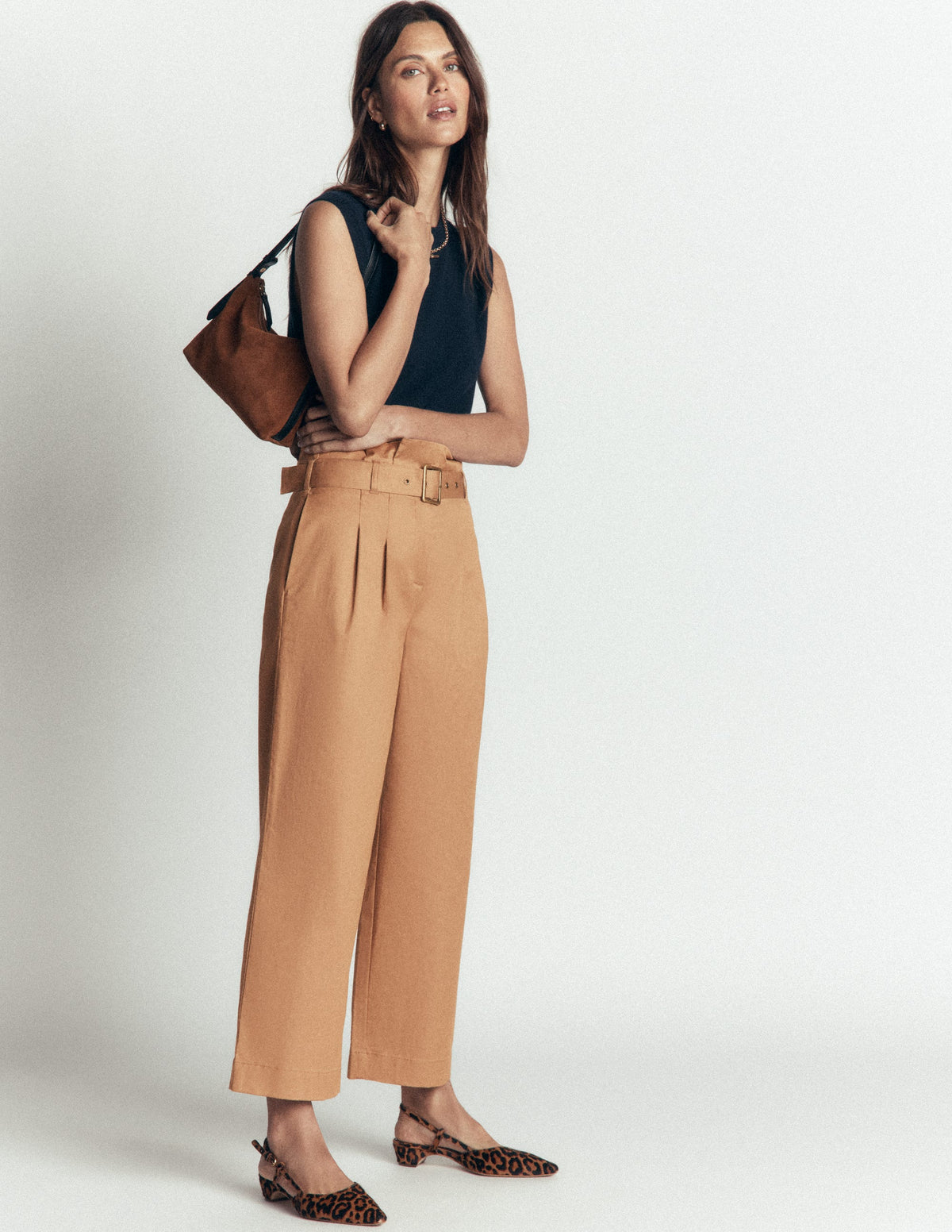 Paperbag Waist Pants-Cappuccino-1