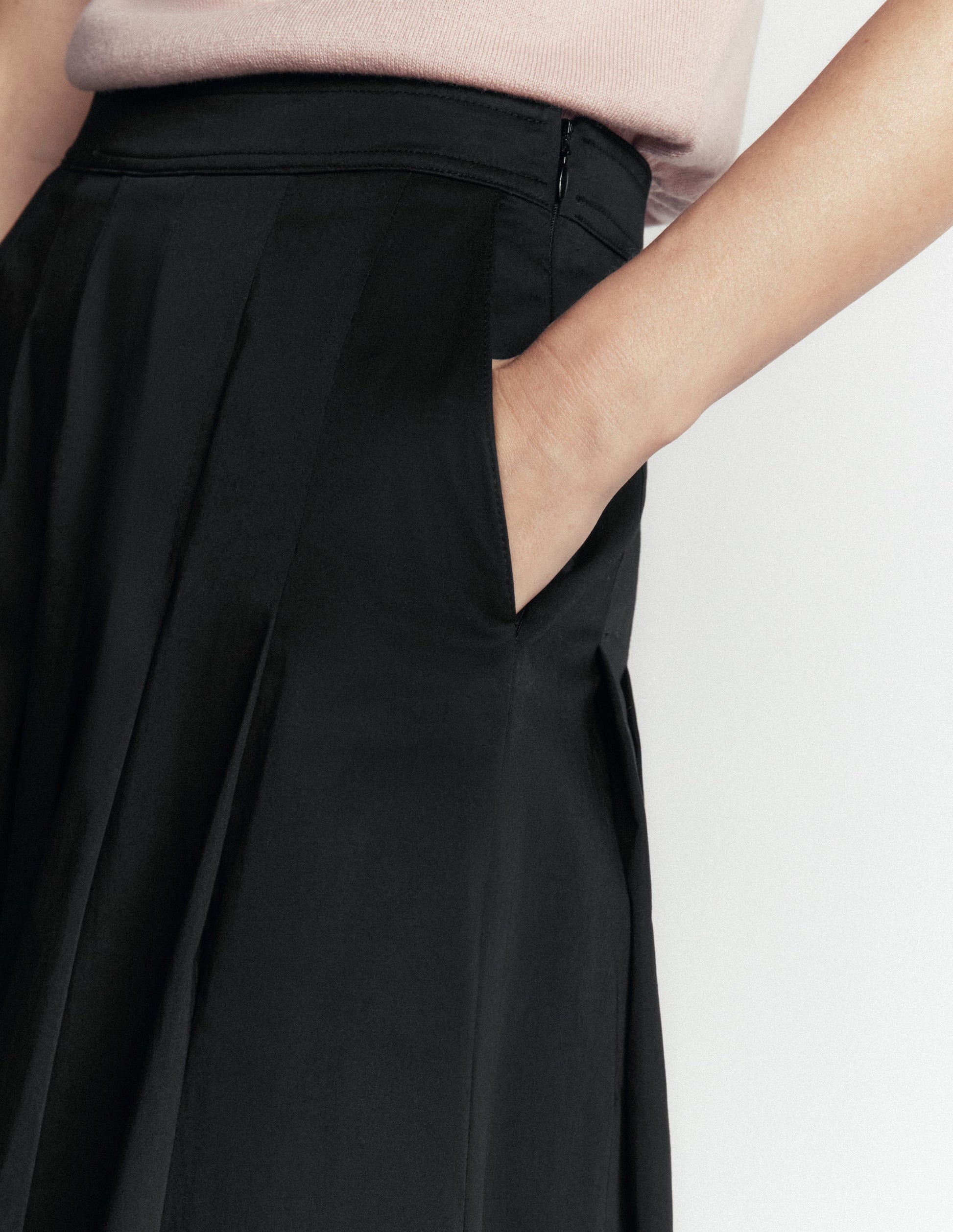 Aya cotton sateen Midi Skirt-Black-2