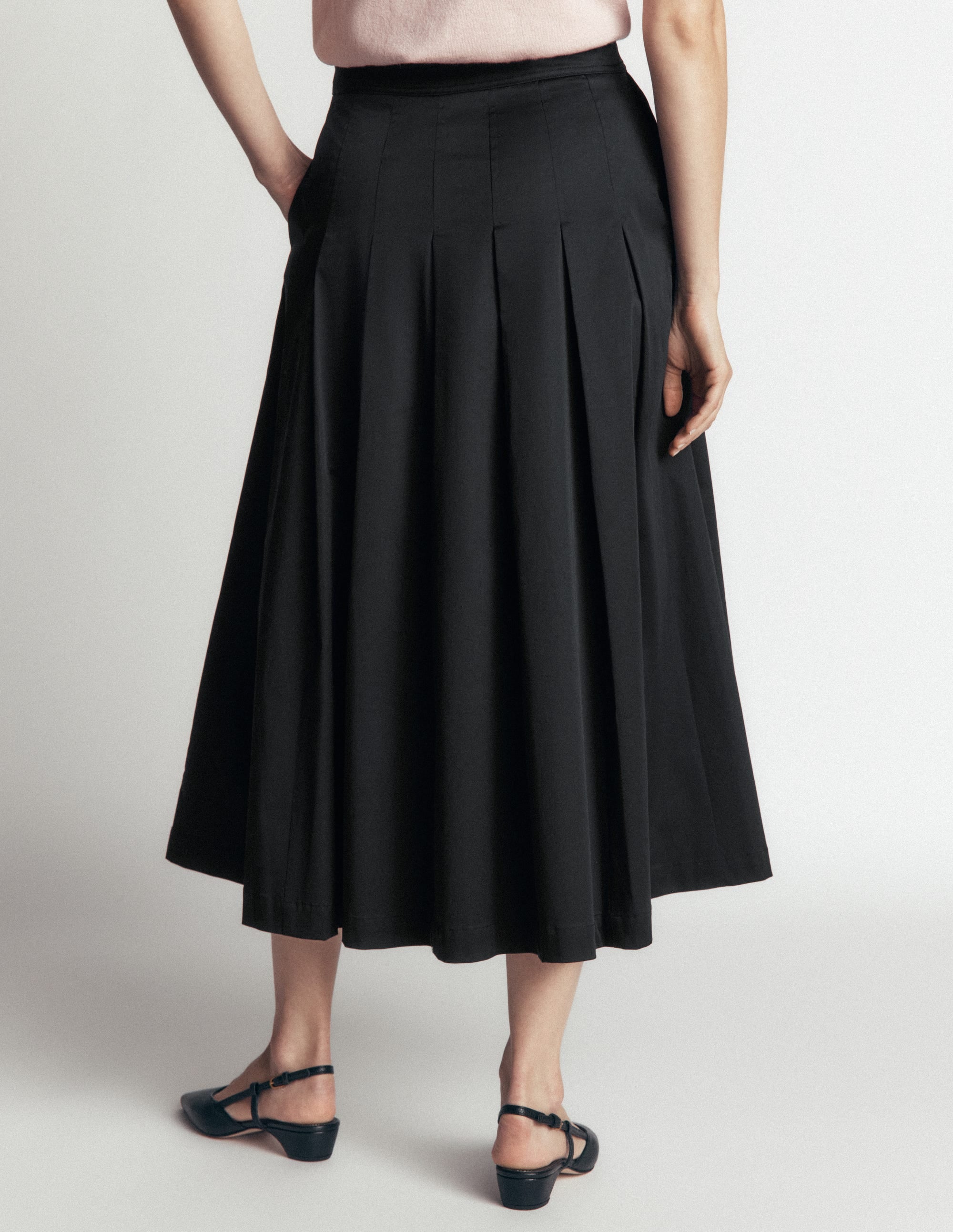 Aya cotton sateen Midi Skirt-Black - Image 3