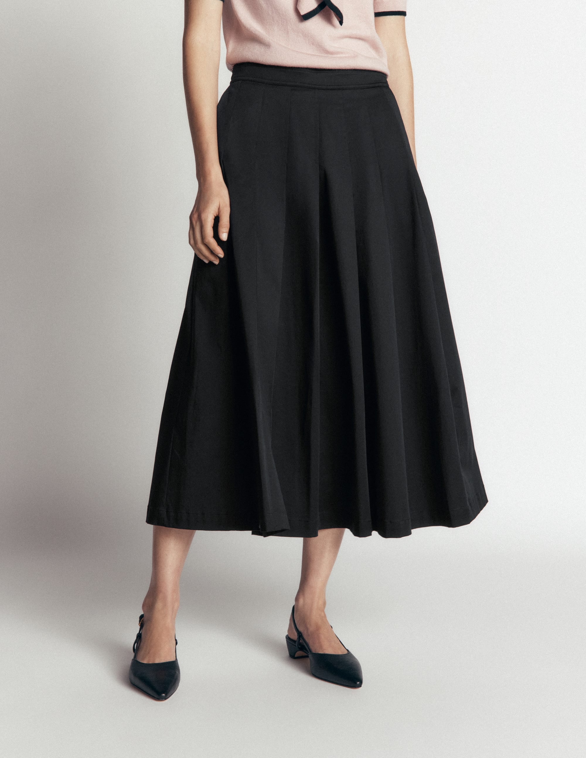 Aya cotton sateen Midi Skirt-Black - Image 4