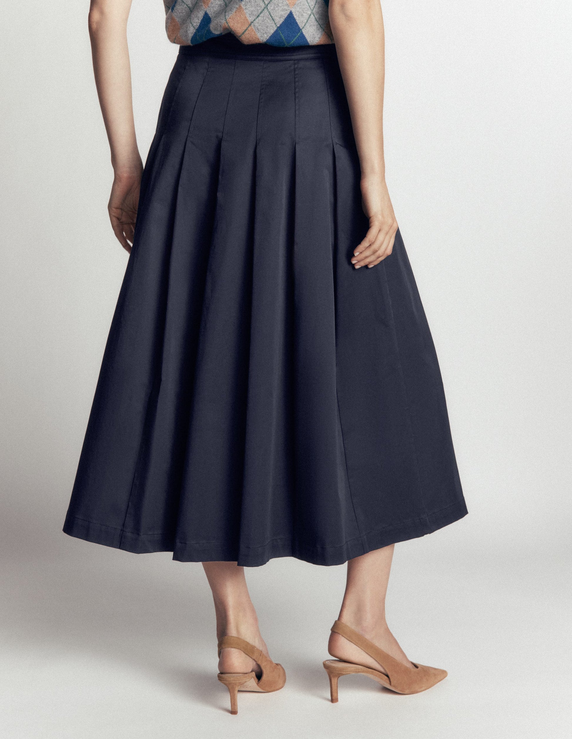 Aya cotton sateen Midi Skirt-Navy-3