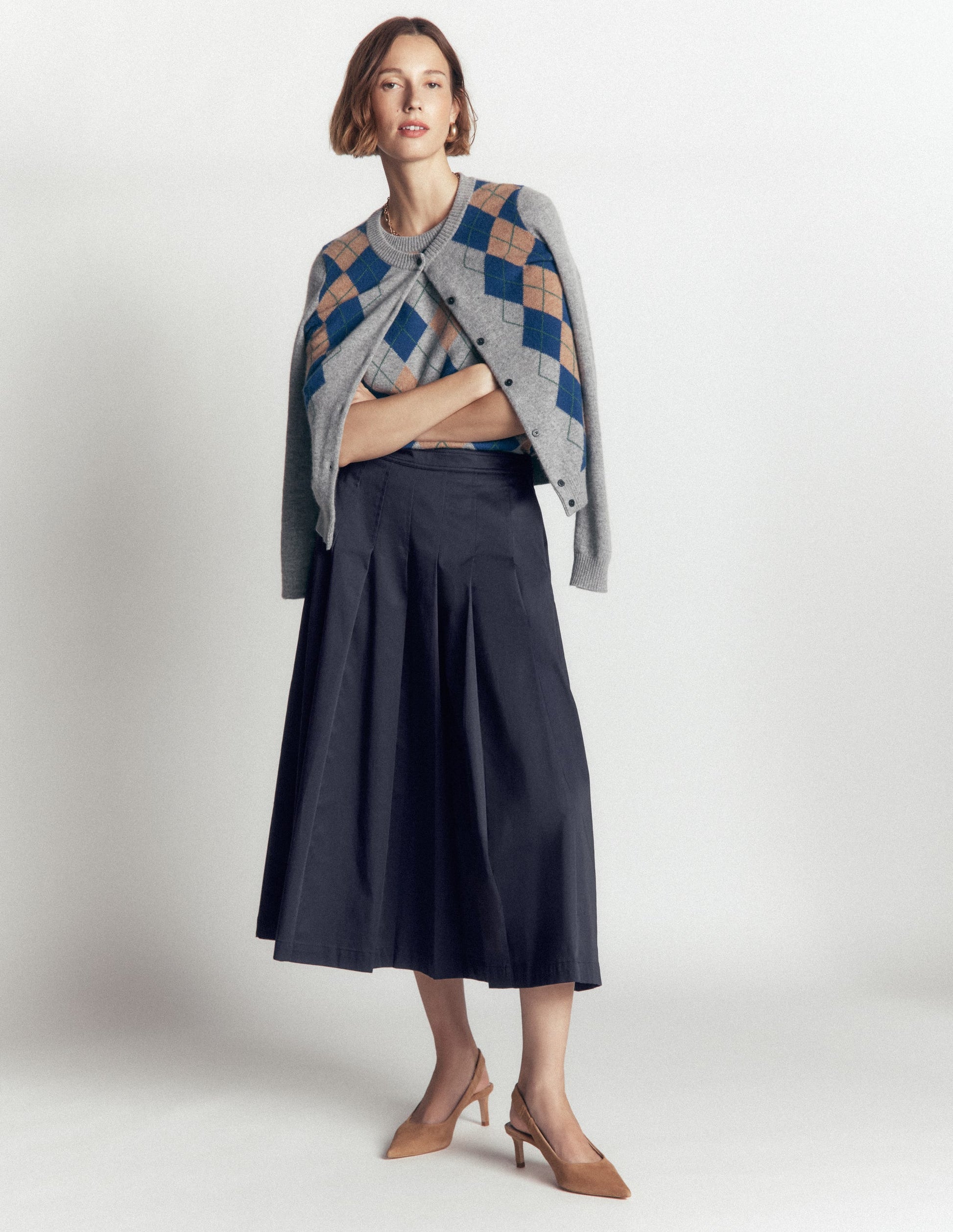 Aya cotton sateen Midi Skirt-Navy-4