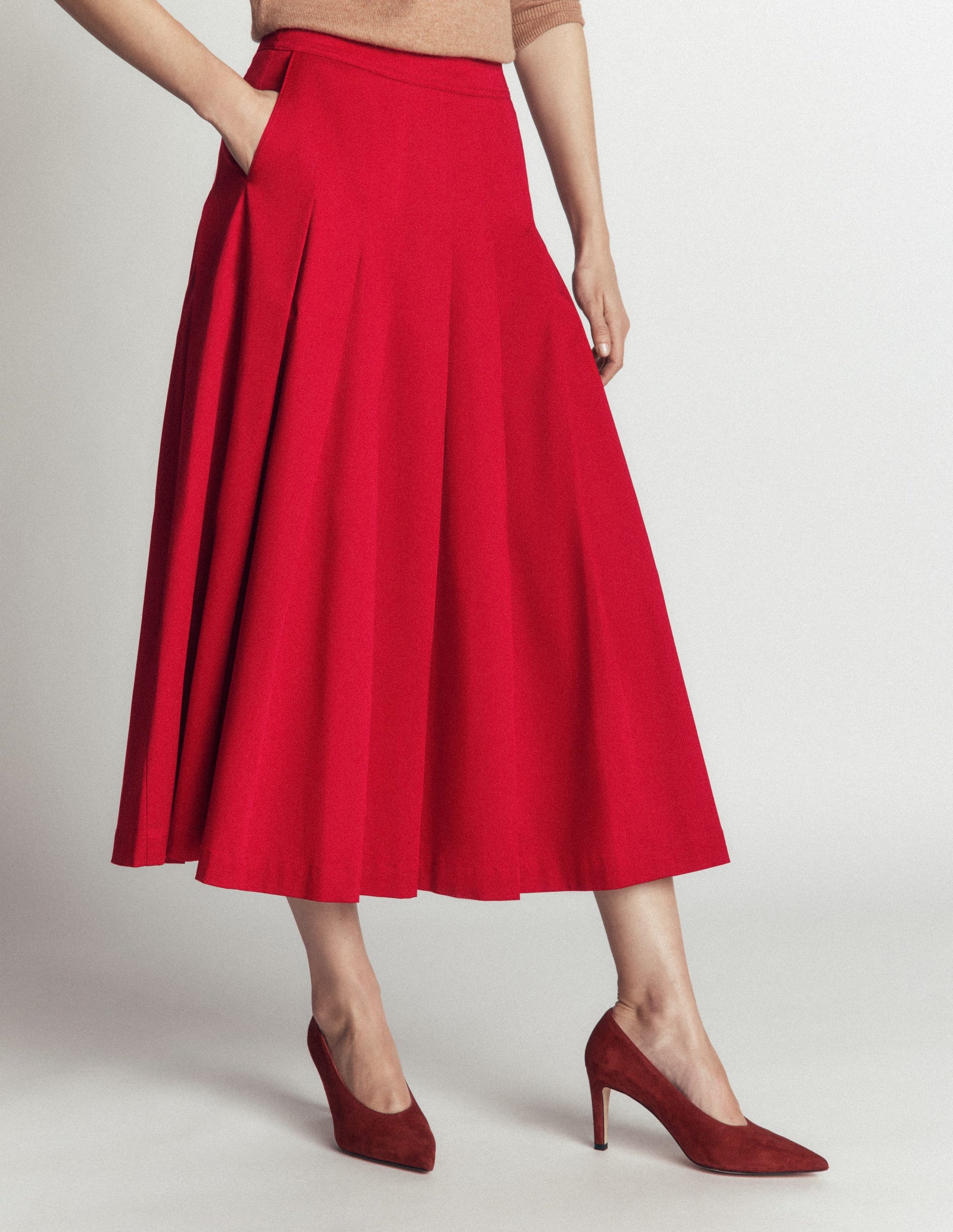 Aya cotton sateen Midi Skirt-Crimson Red-2
