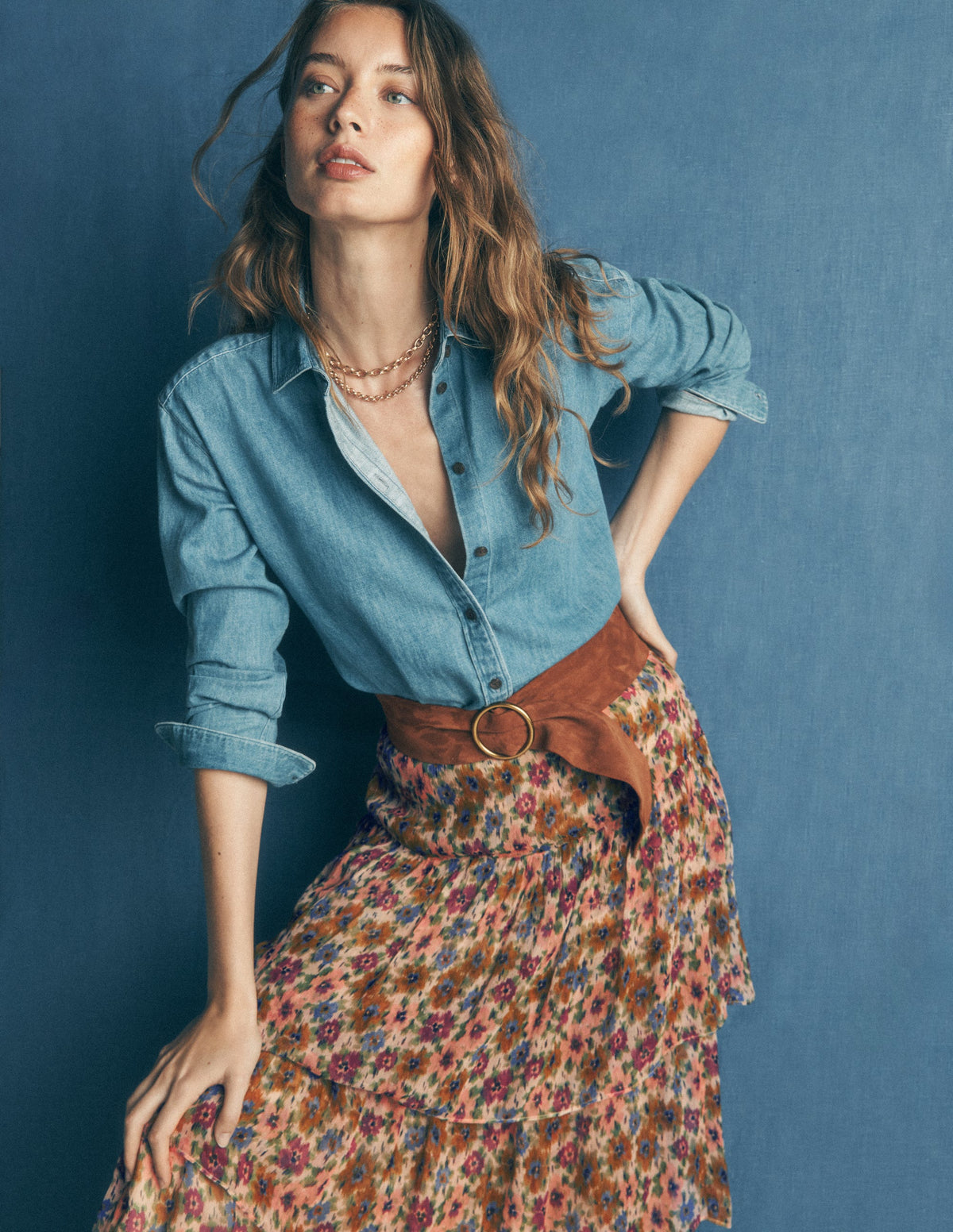 Tiered Ruffle Midi Skirt-Multi, Flecked Garden - Image 1