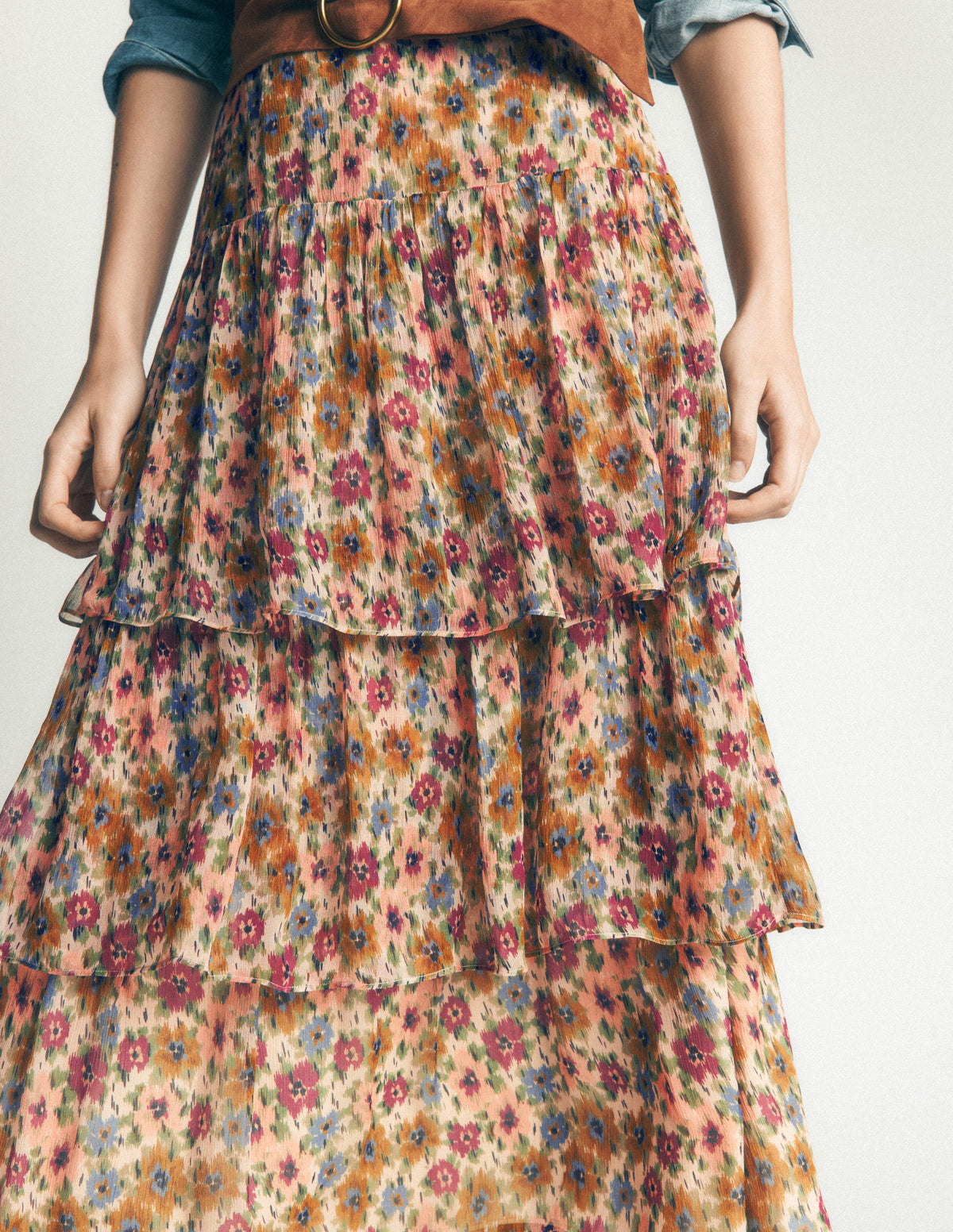Tiered Ruffle Midi Skirt-Multi, Flecked Garden - Image 2