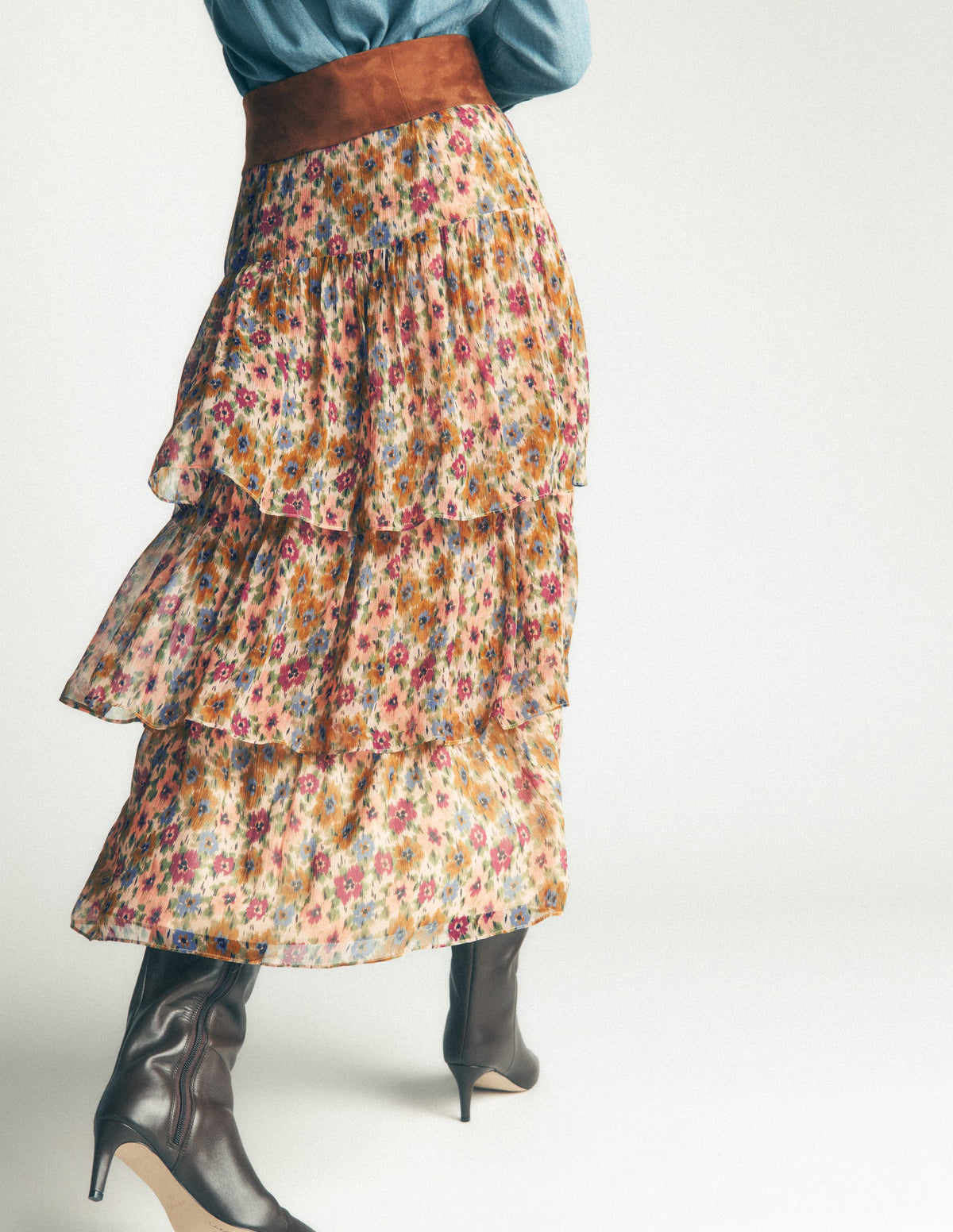 Tiered Ruffle Midi Skirt-Multi, Flecked Garden - Image 3