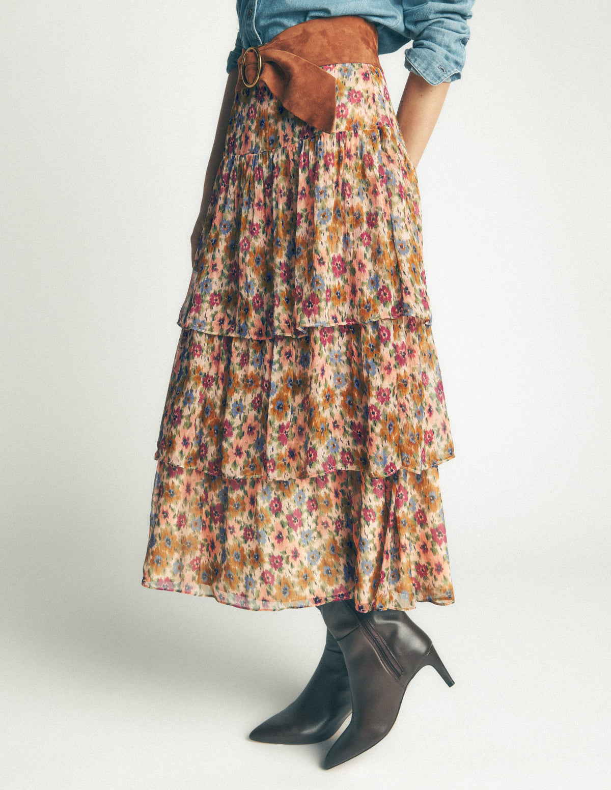 Tiered Ruffle Midi Skirt-Multi, Flecked Garden - Image 4
