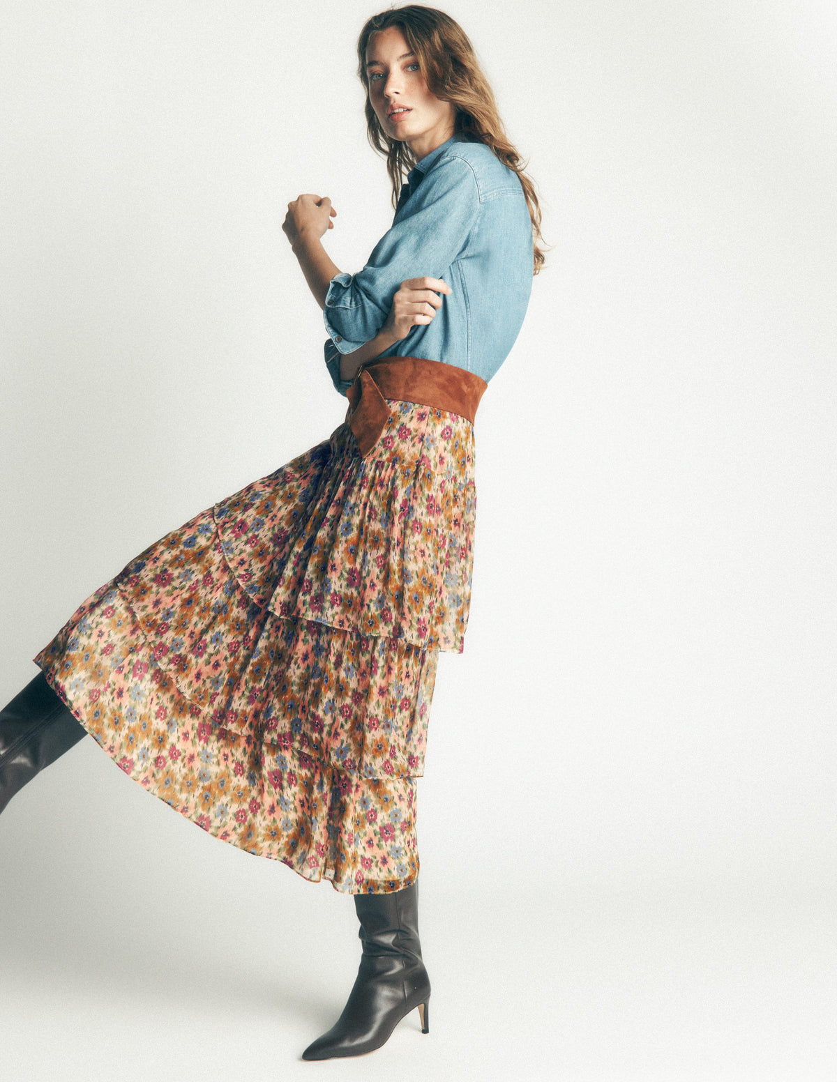 Tiered Ruffle Midi Skirt-Multi, Flecked Garden - Image 5