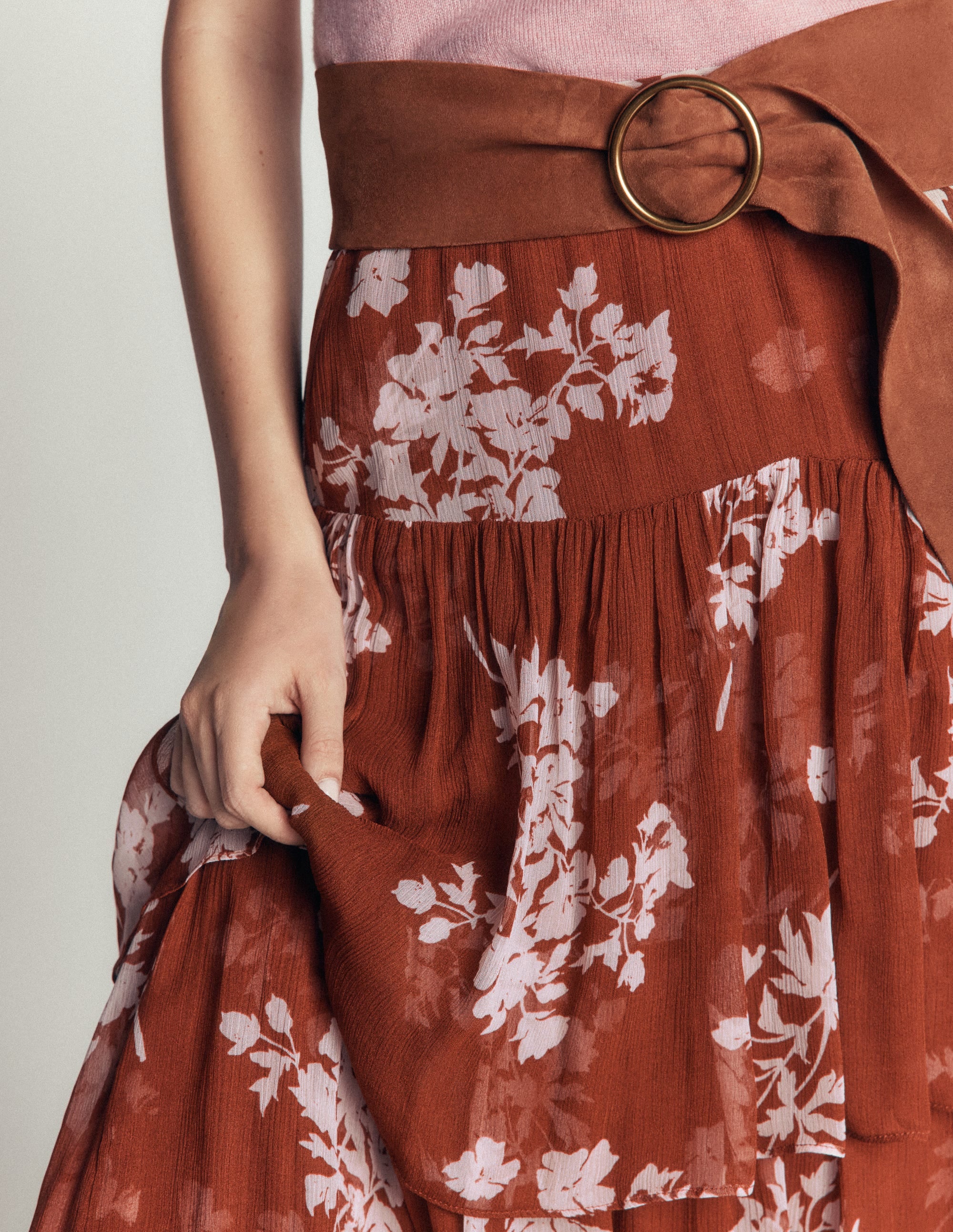 Tiered Ruffle Midi Skirt-Arabian Spice, Flecked Bunch - Image 2