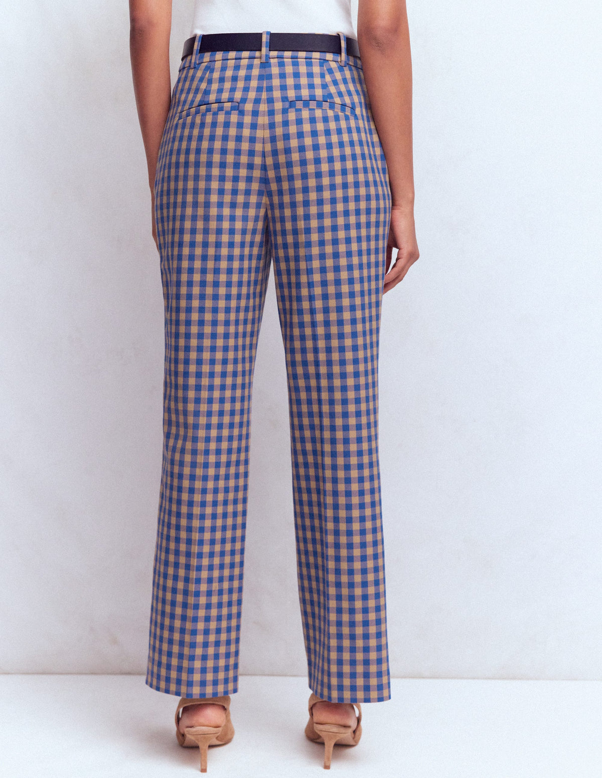 Canonbury Tailored 7/8 Pants-Camel, Blue Gingham - Image 3