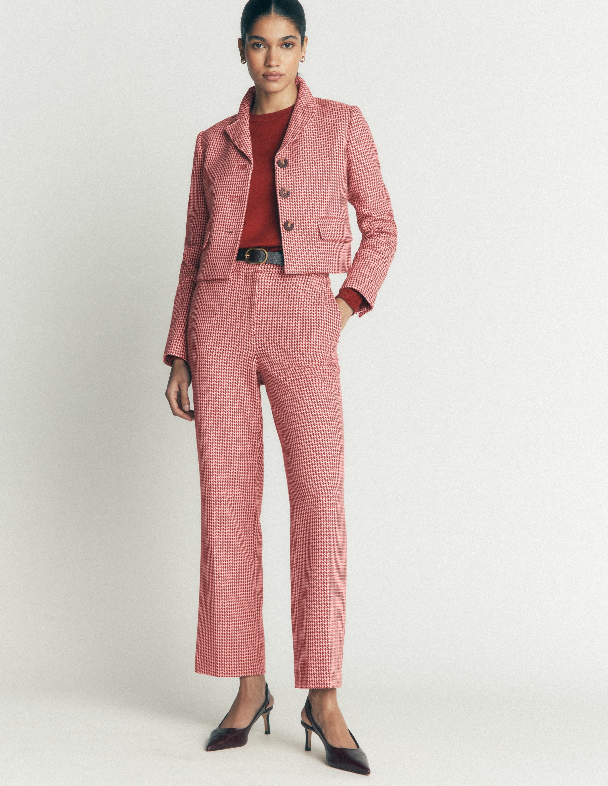 Canonbury Cotton 7/8 Pants-Pink, Brown Puppytooth-4