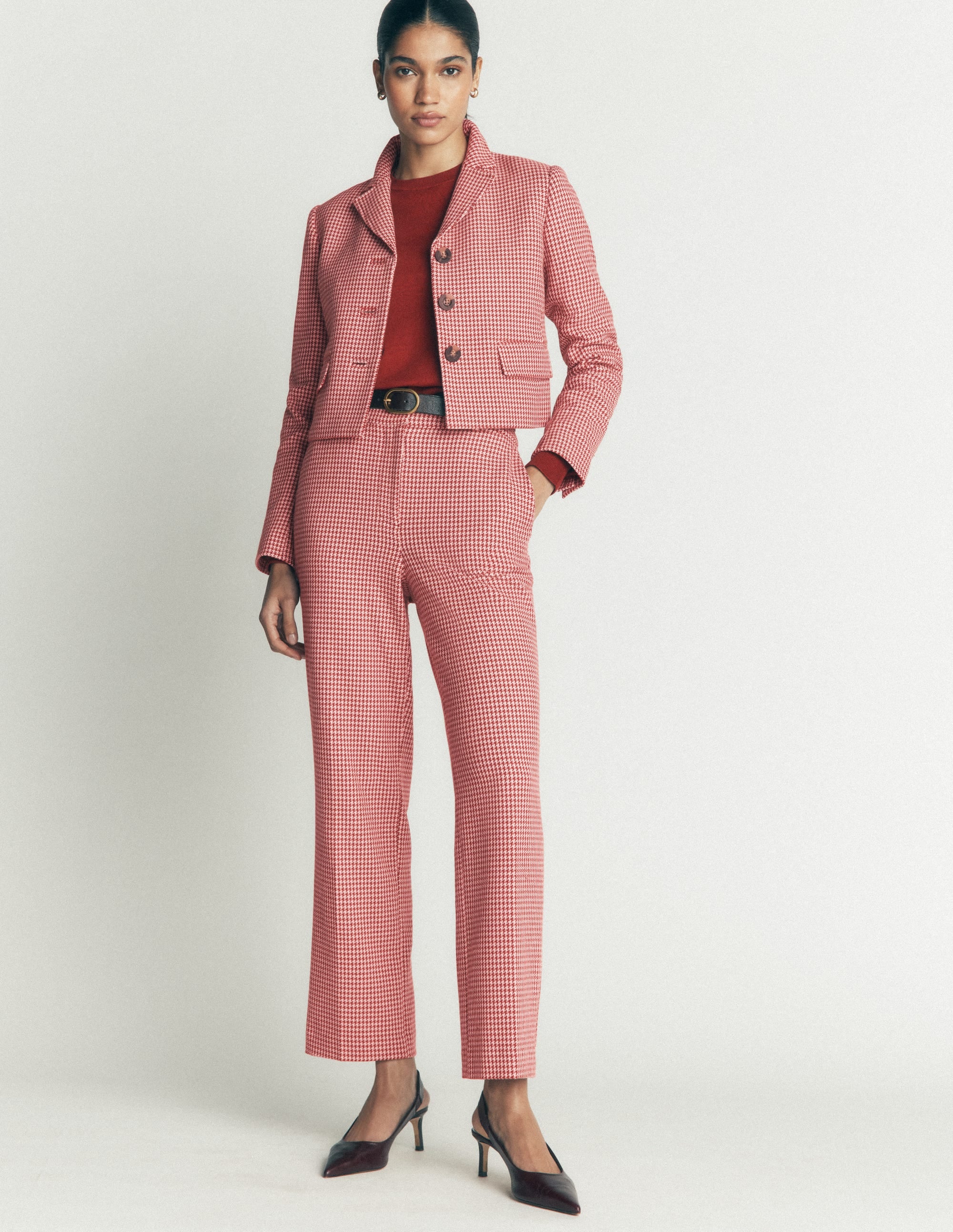 Canonbury Cotton 7/8 Pants-Pink, Brown Puppytooth - Image 4