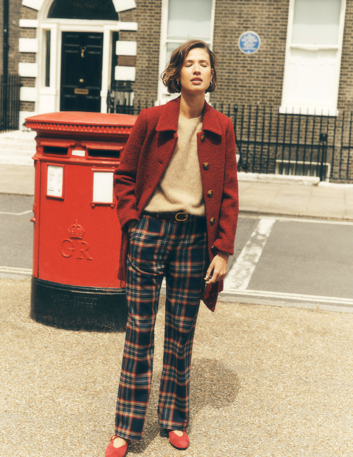 Fitzrovia Wool Blend Pants-Navy and Camel Check-1
