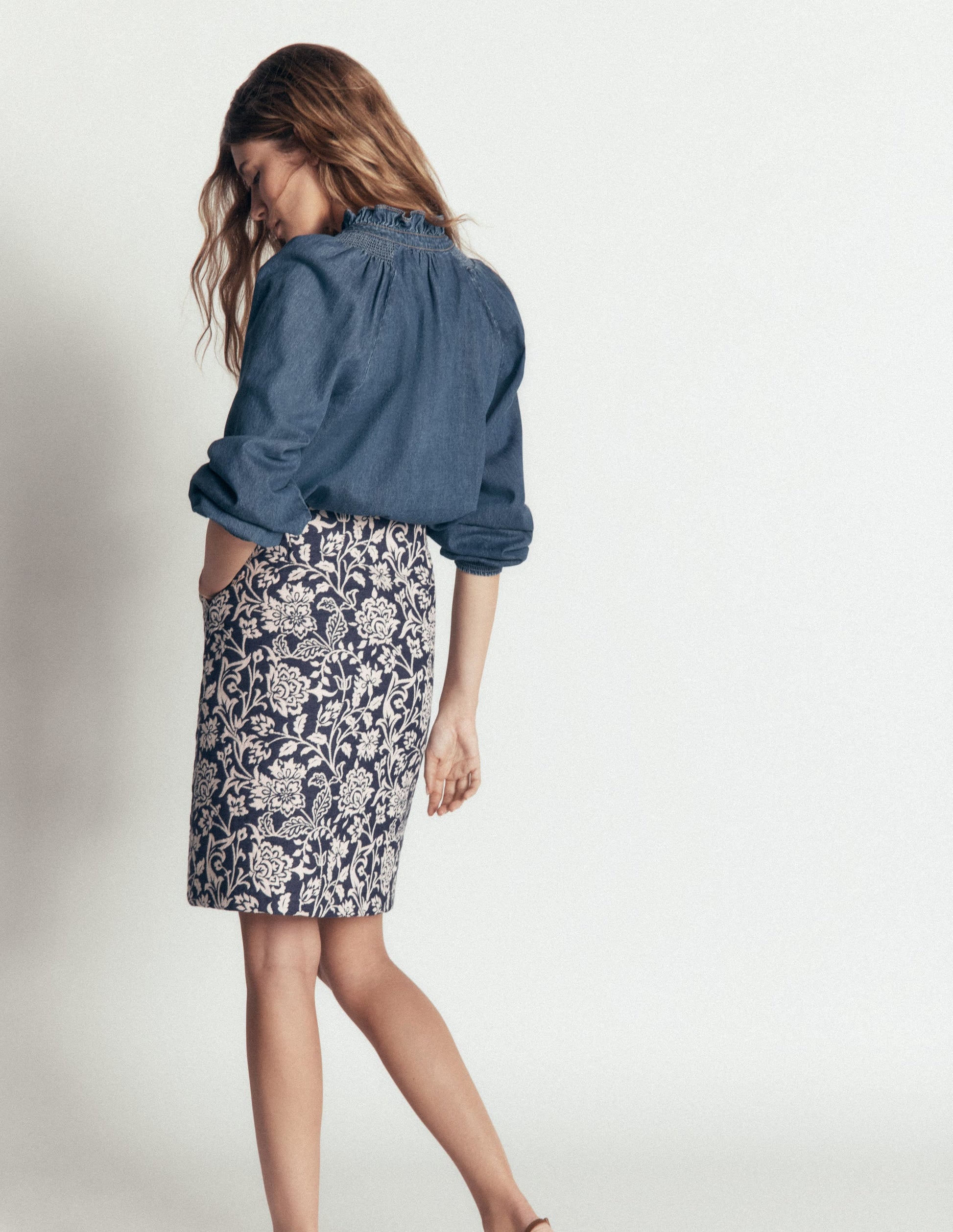 Jacquard A-Line Skirt-FLORAL JACQUARD-5