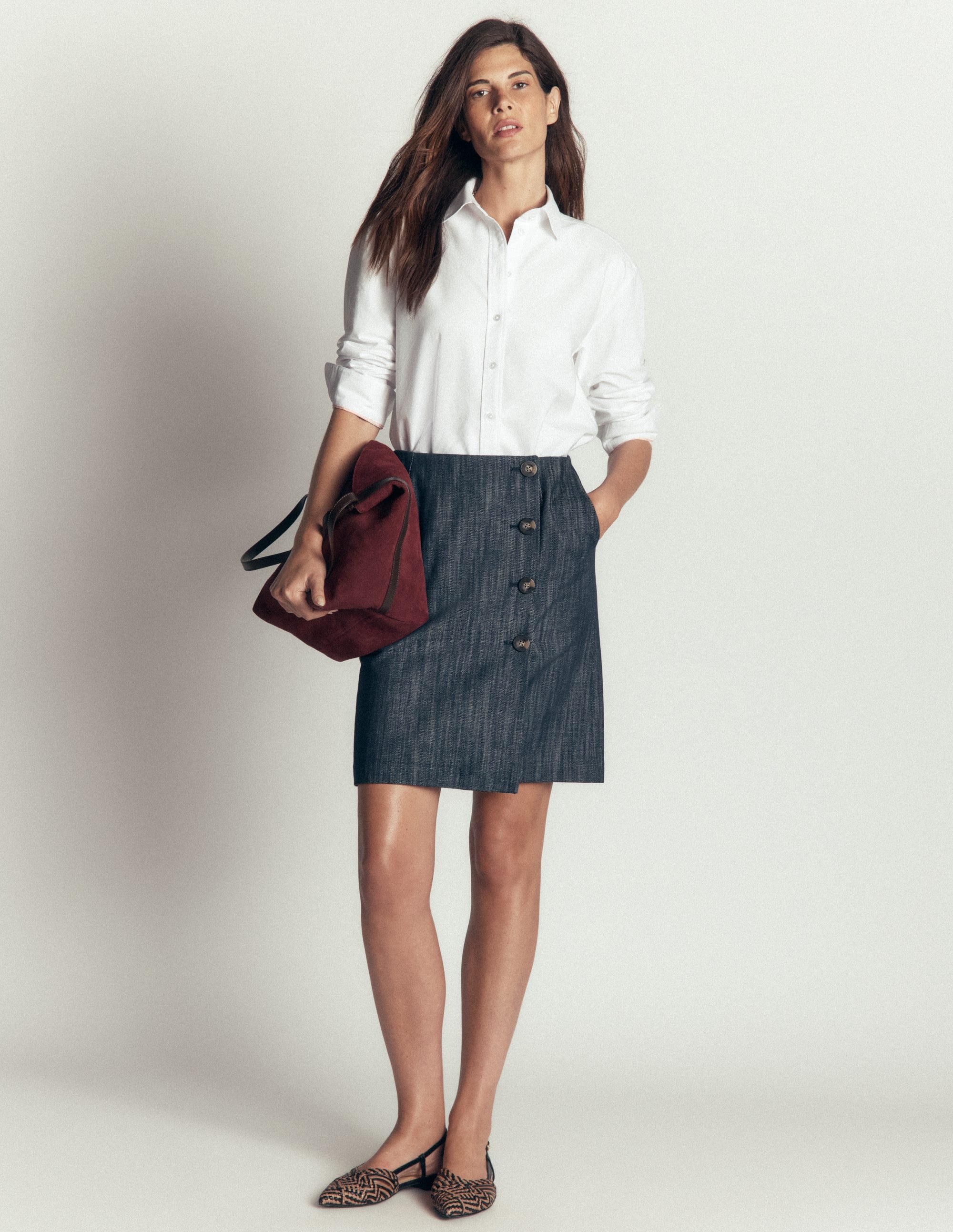 Evelyn Twill Button Wrap Skirt-Indigo Twill - Image 1