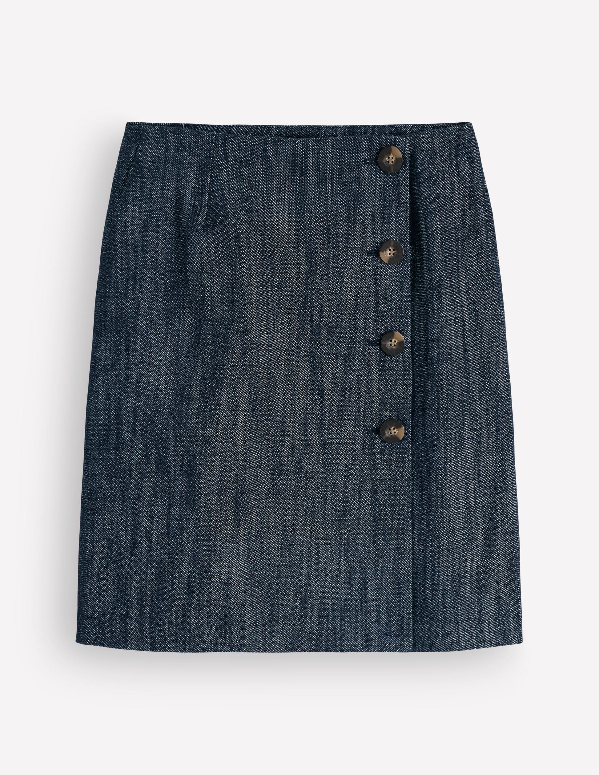 Evelyn Twill Button Wrap Skirt-Indigo Twill-5