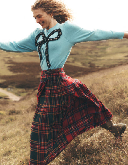 Pleated Midi Kilt-Hotch Check