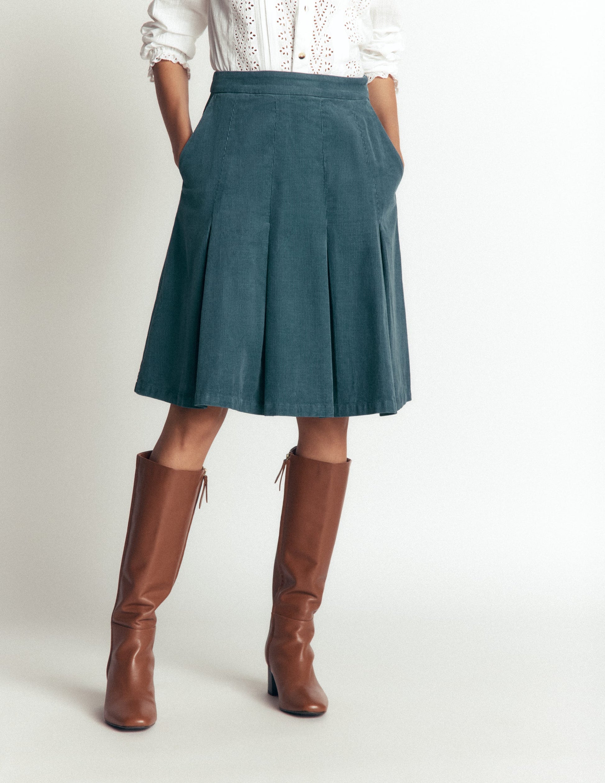 Flippy Cord Skirt-Storm Blue-2