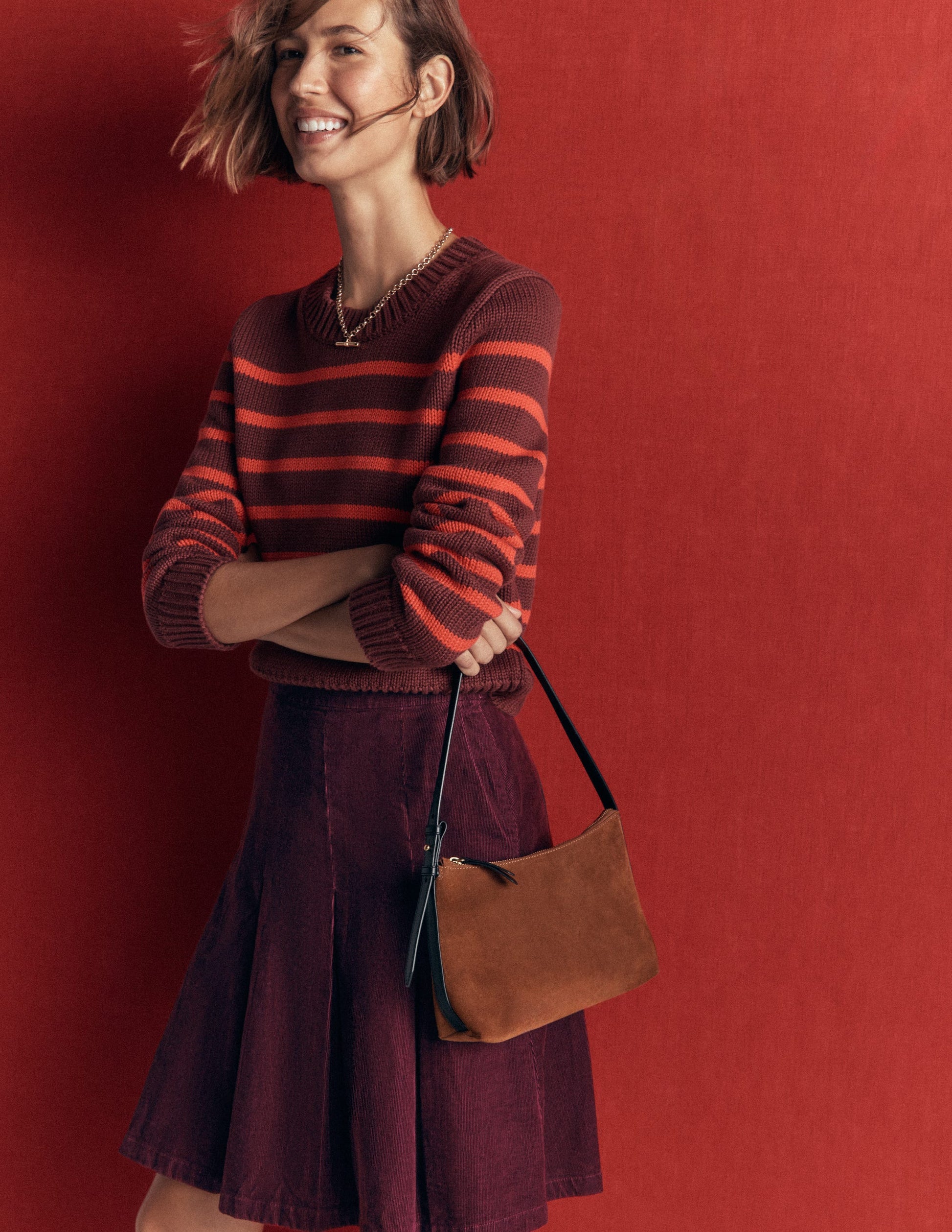 Flippy Cord Skirt-Dark Cherry-1