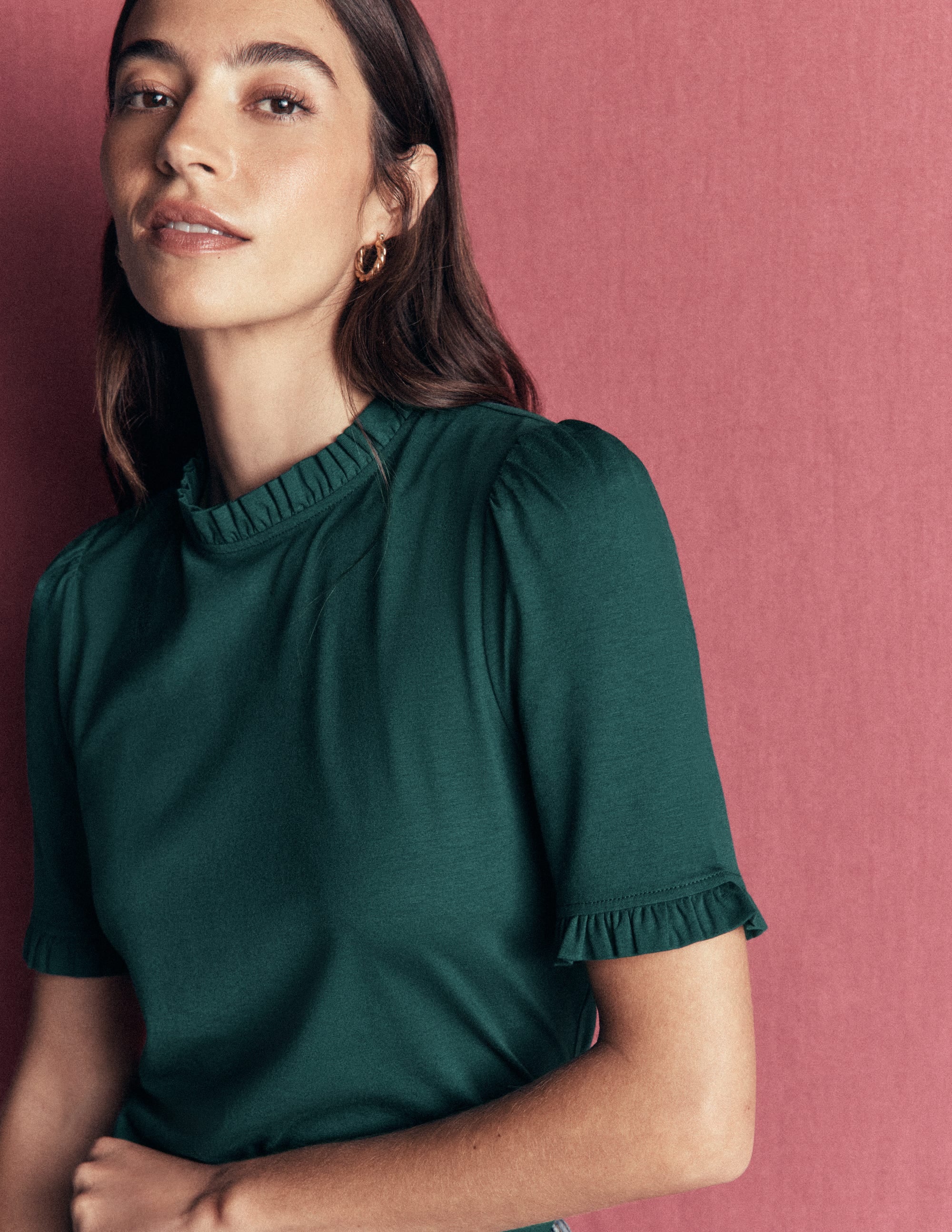 Supersoft Frill Detail T-shirt-Sea Moss - Image 1
