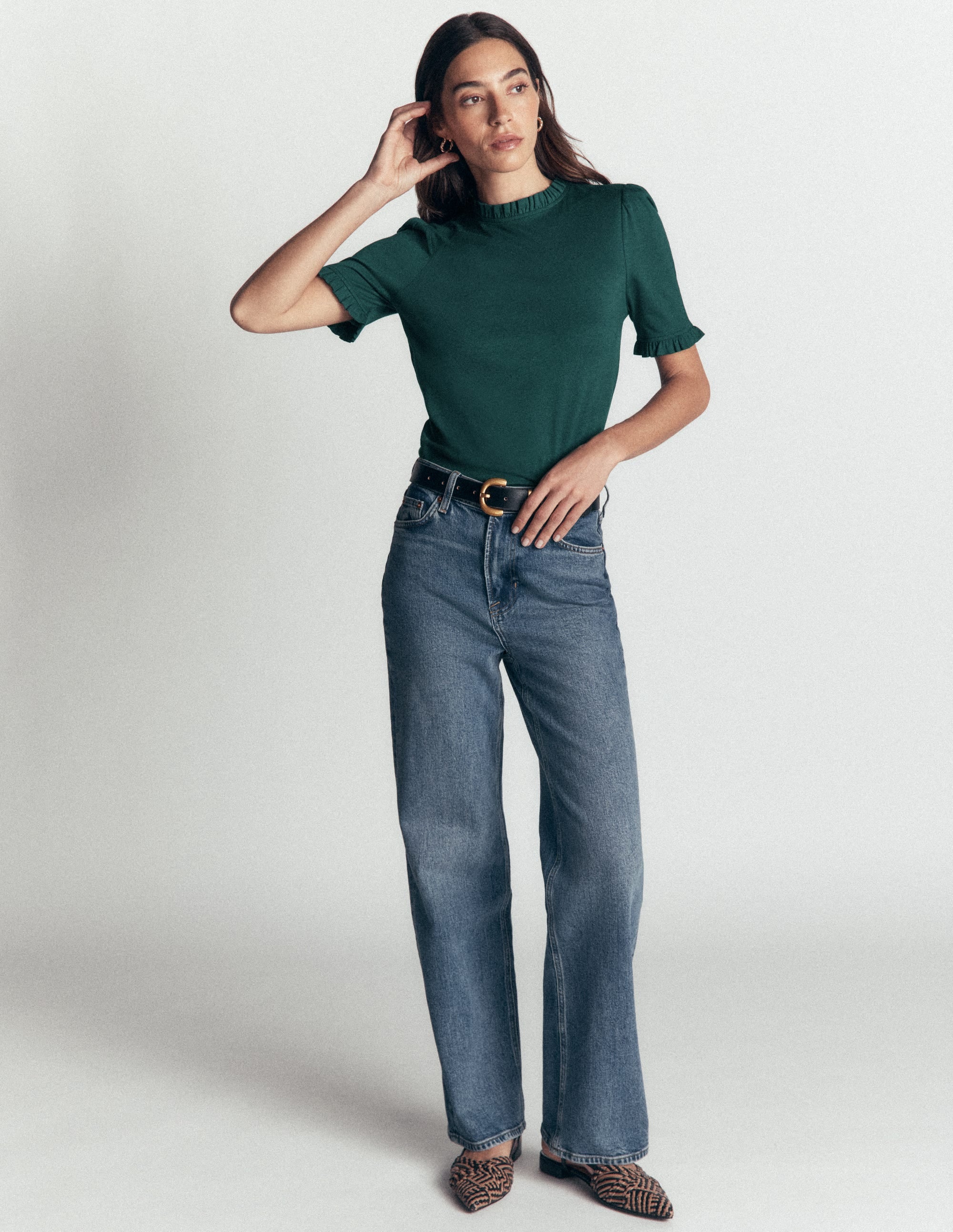 Supersoft Frill Detail T-shirt-Sea Moss - Image 4