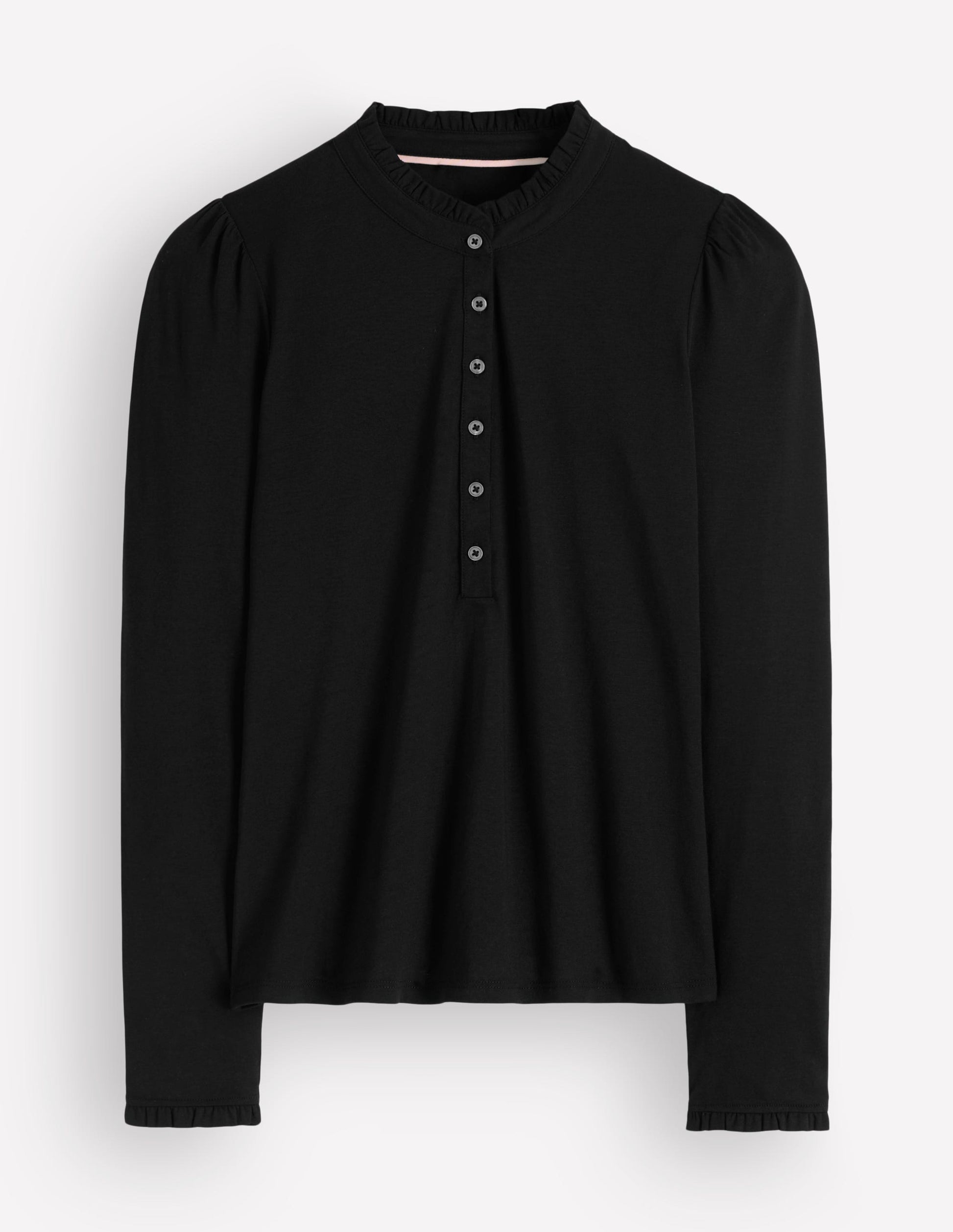 Supersoft Frill Henley Top-Black-5