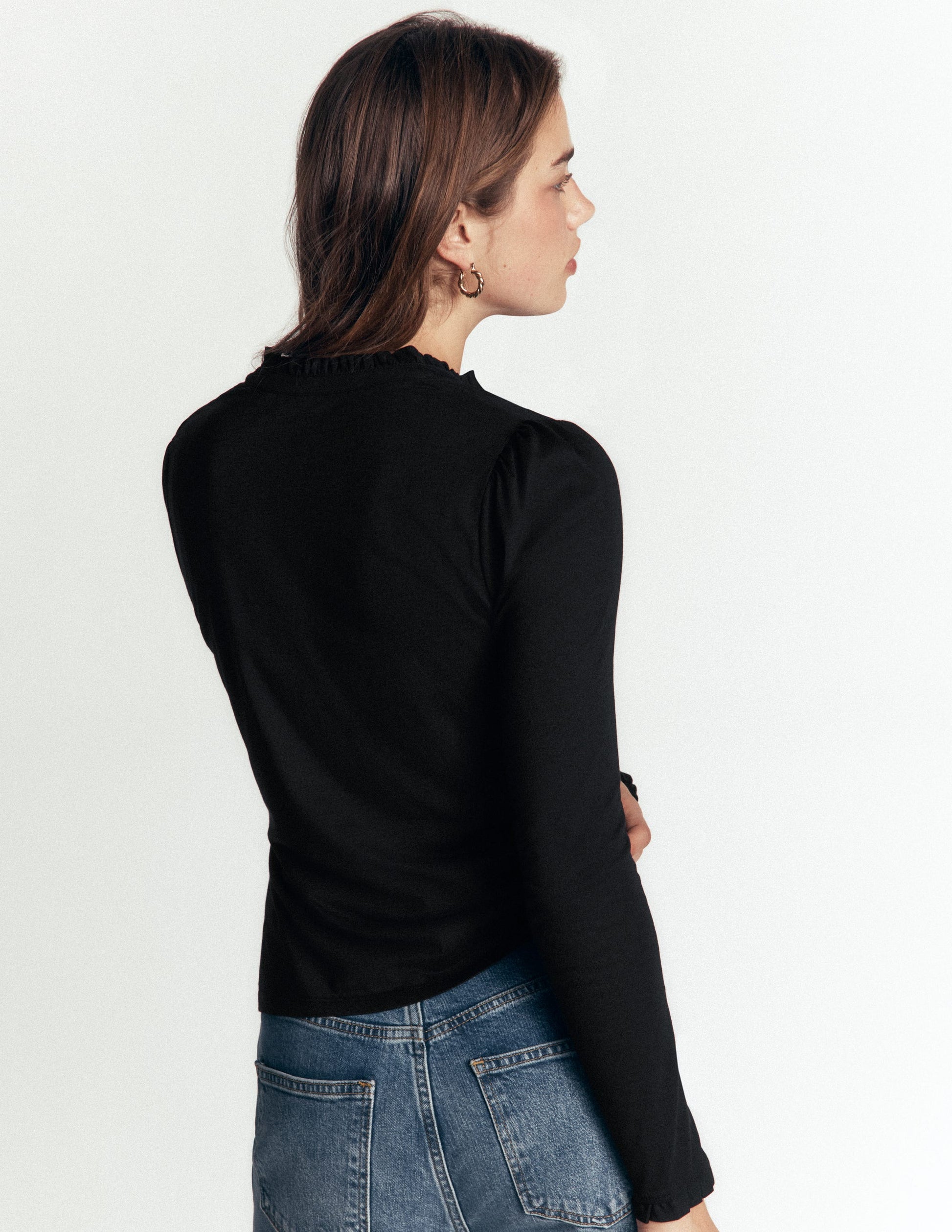 Supersoft Frill Henley Top-Black-3
