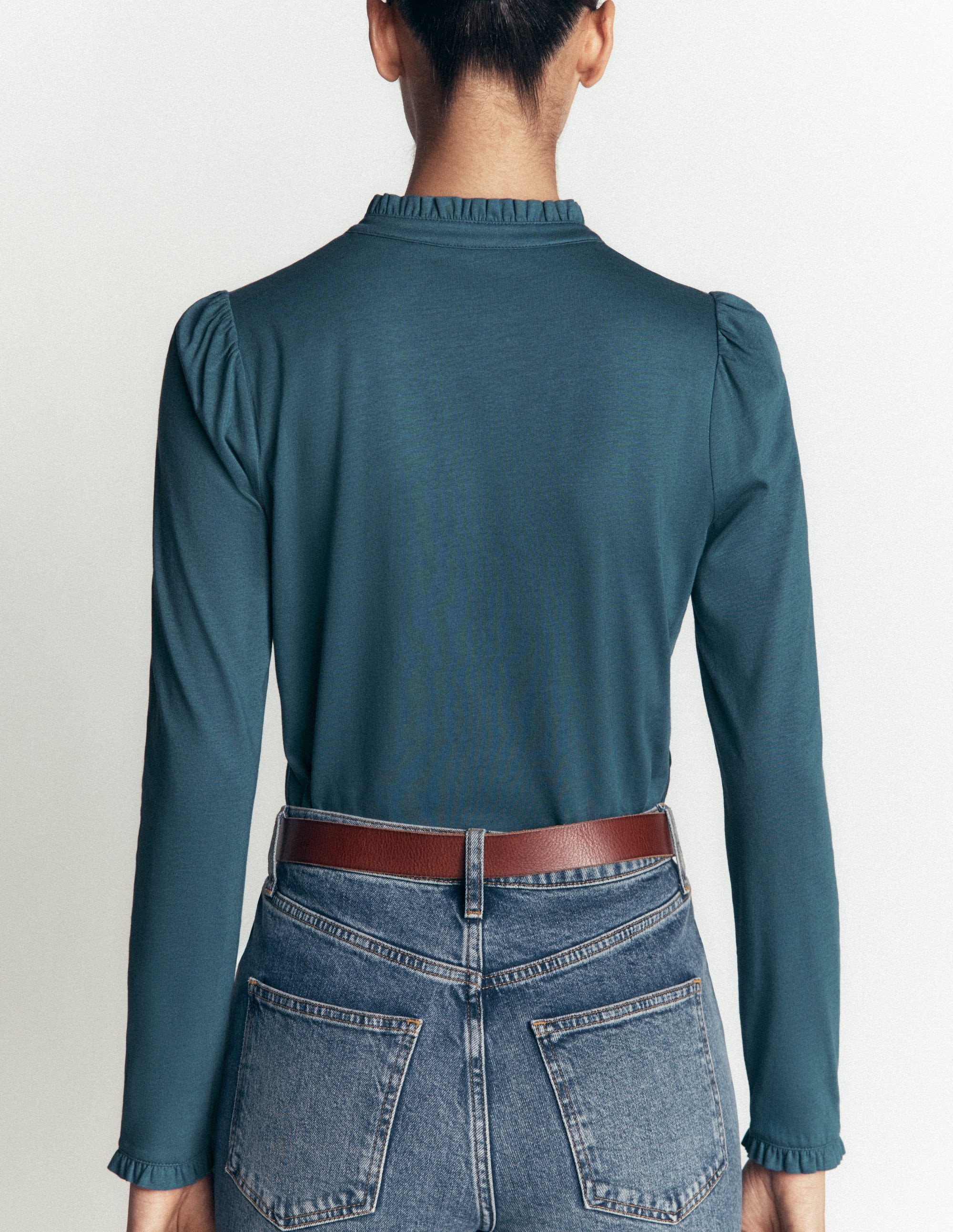 Supersoft Frill Henley Top-Storm Blue - Image 2
